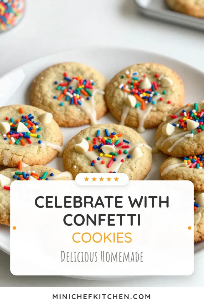 Bring joy to any celebration with these delightful birthday cake cookies! This confetti cookies recipe is the perfect blend of soft, chewy goodness loaded with rainbow sprinkles, making it a festive dessert idea for birthdays or any occasion. With this easy cookie recipe, you'll whip up 24 scrumptious rainbow sprinkle cookies in just 30 minutes. Perfect for sharing, so save this recipe and brighten up your next gathering! #BirthdayCakeCookies #ConfettiCookies #FestiveDessert #EasyCookieRecipes