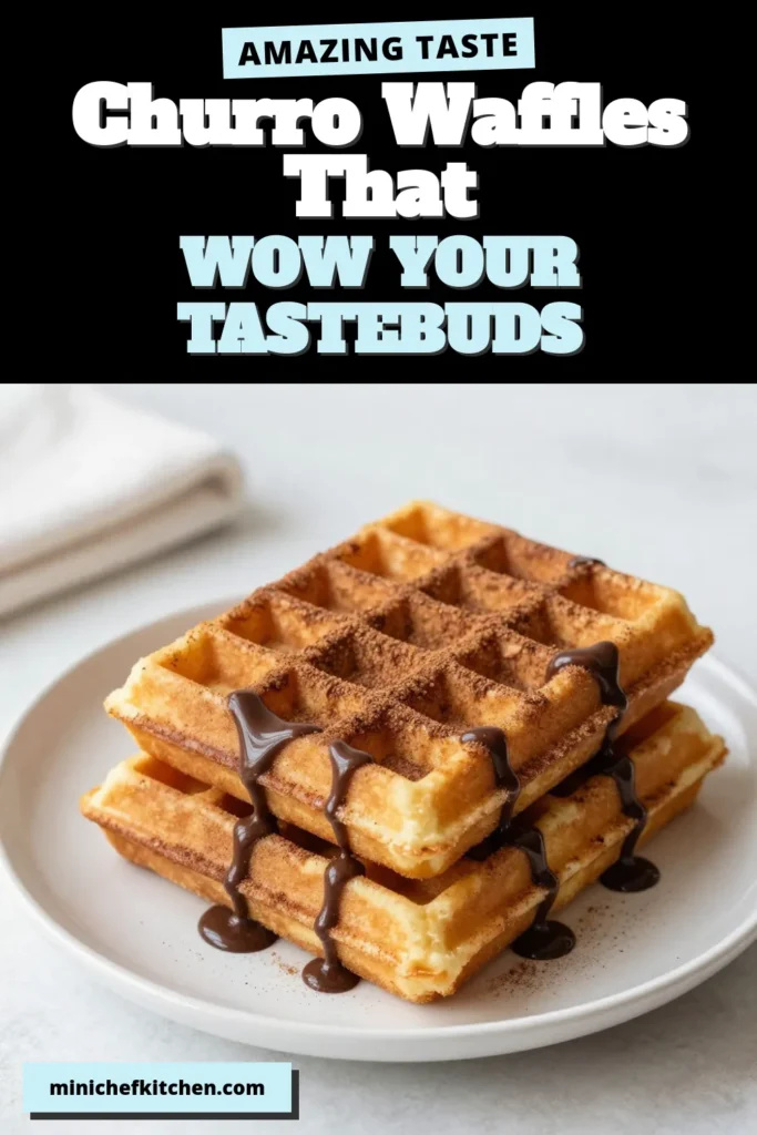 Indulge in our delicious cinnamon sugar churro waffles! This easy churro waffle recipe combines fluffy waffles with a sweet cinnamon sugar coating, perfect for breakfast or dessert. Drizzle chocolate sauce on top for an extra treat! In just 30 minutes, you’ll create these delectable cinnamon waffle creations sure to impress anyone. Save this recipe for a tasty surprise! #CinnamonSugarChurroWaffles #ChurroWaffleRecipe #EasyChurroWaffles #DessertWafflesWithChocolateSauce