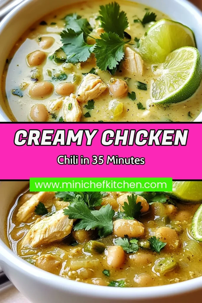 Warm up with this cozy white chicken chili that is both creamy and delicious! This easy white chicken chili features tender chicken, hearty white beans, and a touch of spice, making it a perfect meal for any night. Discover how to whip up a dairy-free chicken chili that everyone will love. Don't miss out on this creamy white chili recipe! Click to save and get cooking today! #WhiteChickenChili #CreamyChili #EasyRecipes #HealthyEating