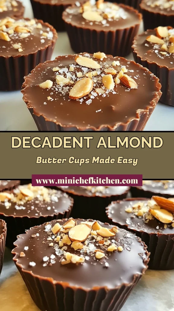 Indulge in these delicious chocolate almond butter cups, the perfect homemade chocolate treats for any occasion. This easy almond butter recipe brings together rich dark chocolate and creamy almond butter for a delightful no-bake chocolate snack. These chocolate almond butter cups are a must-try from your collection of dark chocolate dessert recipes. Click to save and treat yourself today! #ChocolateAlmondButterCups #HomemadeChocolateTreats #NoBakeSnacks #EasyAlmondButterRecipes