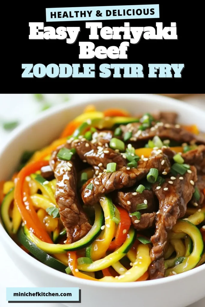 Discover the deliciousness of Teriyaki Beef Zoodle Stir Fry, a healthy teriyaki beef recipe that's perfect for dinner! This low-carb beef stir fry features spiralized zucchini dishes that are packed with flavor and nutrients. Perfect for a quick weeknight meal, this Zoodle Stir Fry Recipe combines tender beef, colorful veggies, and a rich teriyaki sauce. Try it now and enjoy guilt-free dining! Save this recipe for later! #ZoodleStirFry #HealthyRecipes #LowCarb #BeefStirFry