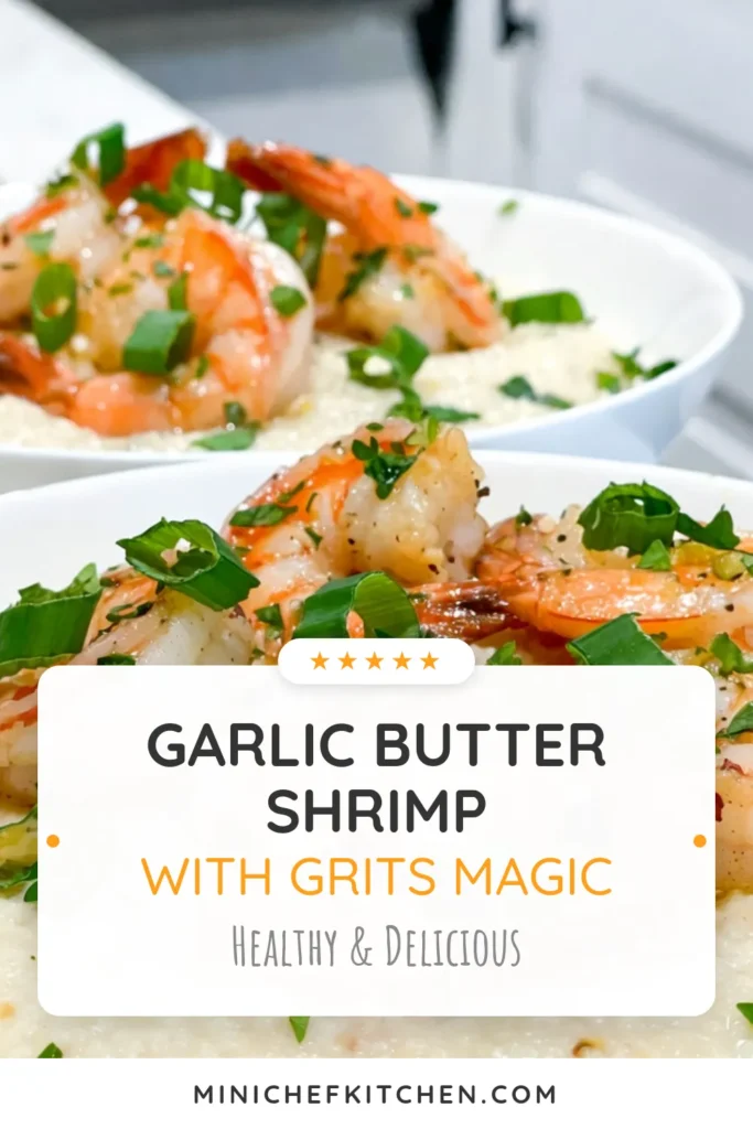Indulge in this Garlic Butter Shrimp and Grits recipe for an easy shrimp dinner that’s full of flavor! Perfectly cooked shrimp coated in garlic butter on a bed of creamy shrimp and grits make this dish a southern classic. Quick to prepare, it’s the ideal meal for any occasion. Try this amazing garlic butter shrimp recipe and impress your family tonight! Save this recipe now! #ShrimpAndGrits #EasyShrimpDinner #CreamyShrimpAndGrits #GarlicButterShrimpRecipe