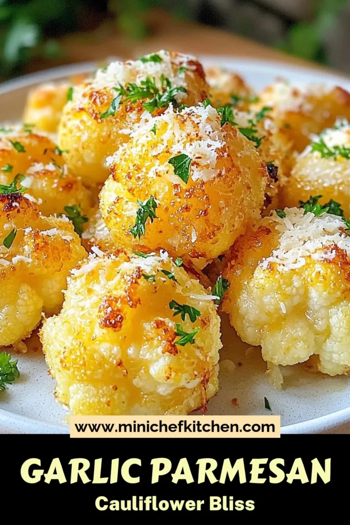 Looking for a delicious and healthy snack? Try these Garlic Parmesan Cauliflower Bites! This easy recipe features oven roasted cauliflower tossed in garlic, olive oil, and smoked paprika, then topped with melted Parmesan cheese. Perfect for a vegan cauliflower snack or as a side dish. Enjoy guilt-free with our healthy cauliflower recipes. Save this for your next cooking adventure! #GarlicParmesanCauliflower #RoastedCauliflowerBites #VeganCauliflowerSnacks #OvenRoastedCauliflower