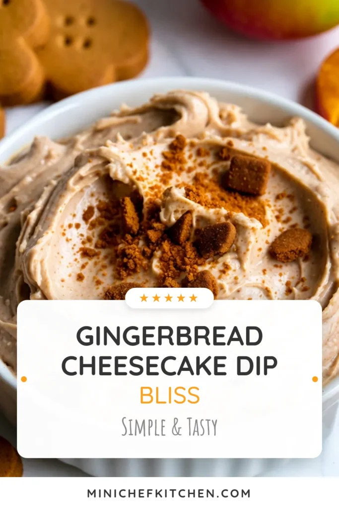 Indulge in the perfect holiday dessert dip with this easy Gingerbread Cheesecake Dip! This creamy, spiced cream cheese dessert recipe blends flavors of molasses, ginger, and cinnamon, making it an irresistible festive snack idea. Serve with gingerbread cookies and apple slices for a delightful party dip that will impress your guests. Click to discover this simple recipe now! #GingerbreadCheesecakeDip #HolidayDessertDip #EasyPartyDip #FestiveSnackIdeas