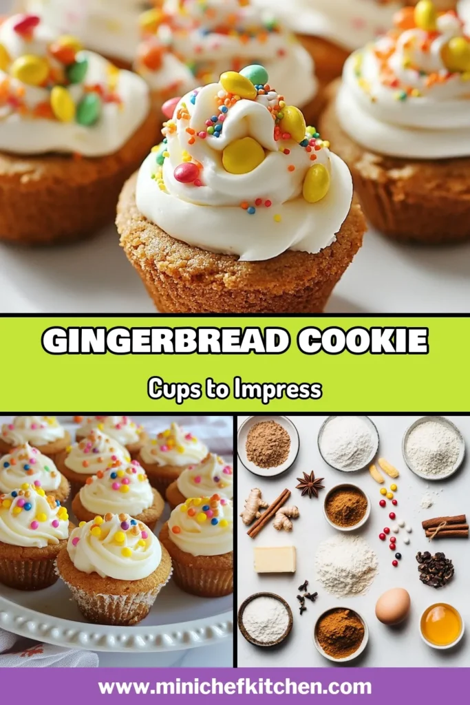 Indulge in the holiday spirit with these delightful gingerbread cookie cups! Perfect for festive gatherings, this easy recipe combines the warmth of ginger and cinnamon with creamy cream cheese frosting cookies. Decorate with edible decorations for cookies to make them extra special. Try this holiday baking idea and elevate your festive cookie recipes. Save this recipe for a delicious treat! #GingerbreadCookieCups #HolidayBaking #FestiveCookies #CreamCheeseFrosting