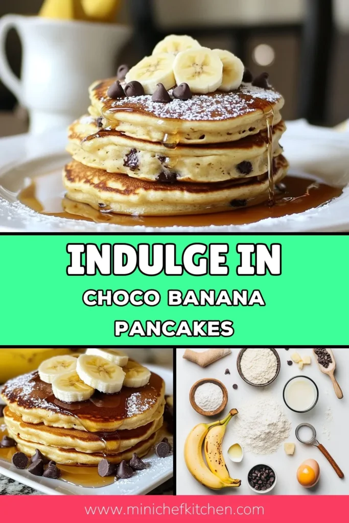 Start your morning right with these delicious Choco-Banana Pancakes! This easy pancake recipe combines the sweetness of ripe bananas and rich chocolate chips for fluffy banana chocolate chip pancakes that everyone will love. Perfect for a breakfast treat, these pancakes are quick to whip up and ideal for family gatherings. Try this recipe today and enjoy the bliss of breakfast! Save this for your next brunch! #PancakeRecipe #BreakfastIdeas #ChocoBananaPancakes #FluffyPancakes