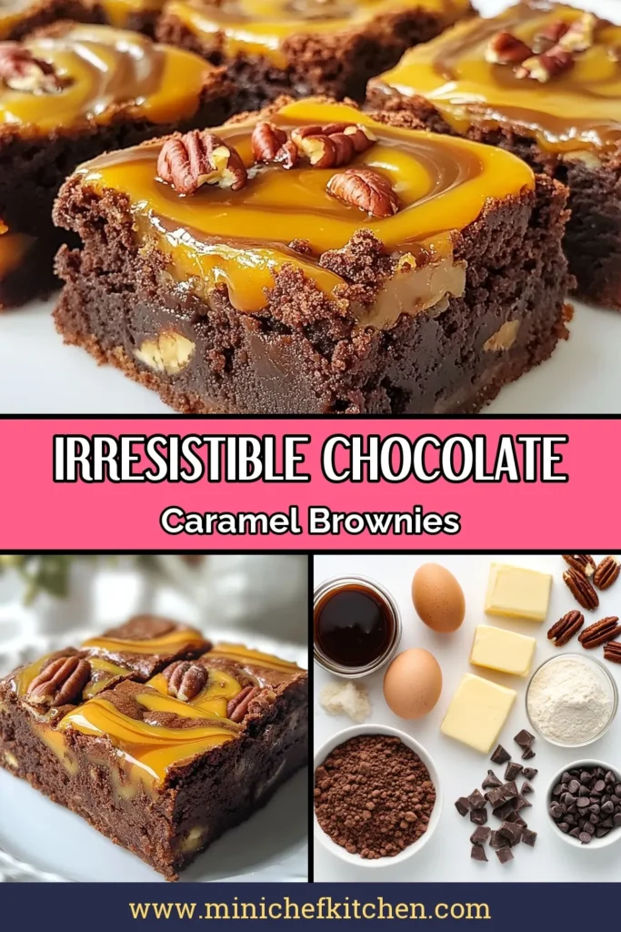 Indulge in these delightful Chocolate Caramel Turtle Brownies! This turtle brownies recipe combines fudgy brownie dessert perfection with rich homemade caramel and crunchy pecans. Perfect for any sweet tooth, these pecan chocolate brownies are sure to impress. Bake a batch today and treat yourself to a gooey, chocolatey experience! Save and share this delicious recipe! #ChocolateCaramelBrownies #TurtleBrowniesRecipe #FudgyBrownieDessert #HomemadeCaramelDesserts
