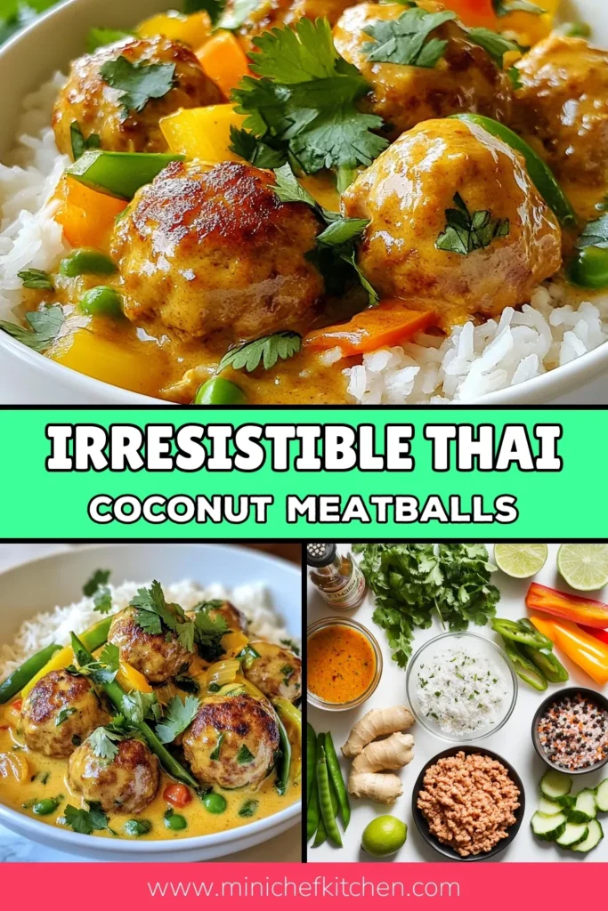 Discover the deliciousness of Thai Coconut Curry Meatballs! This easy Thai meatballs recipe features tender ground chicken, flavorful spices, and creamy coconut milk. Perfect for a healthy weeknight dinner, these coconut milk meatballs pair beautifully with jasmine rice and vibrant veggies. Impress your family with this ground chicken curry recipe that’s both simple and nutritious. Try it today and savor the flavors! #ThaiCoconutCurryMeatballs #HealthyThaiCurryRecipe #EasyThaiMeatballs #CoconutMilkMeatballs
