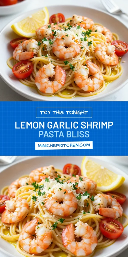 Discover the perfect Lemon Garlic Shrimp Pasta with this easy shrimp pasta recipe! Ready in just 25 minutes, this quick lemon pasta recipe features succulent shrimp, garlic, and fresh cherry tomatoes over spaghetti. It’s a delicious garlic shrimp dish that will impress your family and friends. Dive into flavor and save this recipe for a delightful weeknight meal! Try it now! #LemonGarlicShrimpPasta #ShrimpPastaRecipe #EasyGarlicShrimpDish #SpaghettiWithShrimp