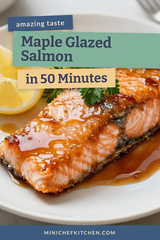 Discover the deliciousness of maple glazed salmon with this easy salmon recipe! This healthy fish dish features oven-baked salmon coated in a savory maple marinade that brings out the richness of the fish. Perfect for a weeknight dinner, it takes just 50 minutes to prepare. Impress your family with this tasty meal and enjoy it with wild rice and asparagus. Try it today! #MapleGlazedSalmon #HealthyEating #EasyRecipes #FishDishes