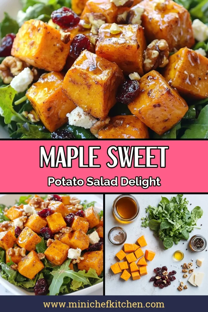 Indulge in this delicious Maple Roasted Sweet Potato Salad, the perfect healthy sweet potato salad recipe for autumn! Featuring roasted sweet potatoes, crunchy walnuts, and creamy feta, this warm salad recipe with sweet potatoes is loaded with flavor and nutrition. Enjoy it warm or chilled. Perfect for gatherings! Save this recipe and make your meal memorable! #SweetPotatoSalad #AutumnSalad #HealthyEating #SaladRecipes