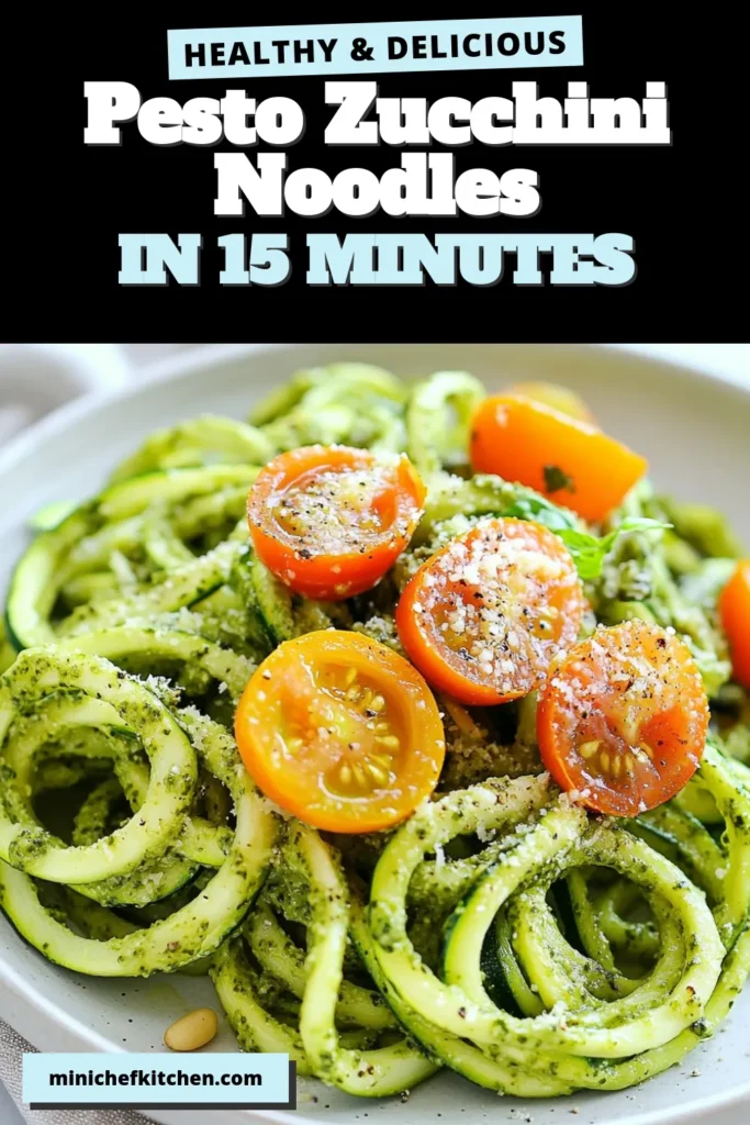 Discover the deliciousness of Pesto Zucchini Noodles with this easy Parmesan Zucchini Noodles recipe! This low carb zucchini pasta is not only healthy but also bursting with flavor from a fresh basil pesto sauce. Perfect as a vegan zucchini noodle dish, it's a fantastic way to enjoy a light meal. Try it today and impress your family! Save this recipe for your next dinner idea. #ZucchiniNoodles #LowCarbRecipes #PastaAlternative #VeganCooking