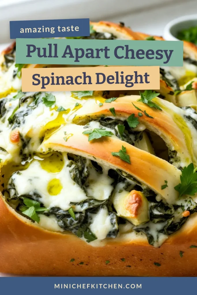 Indulge in this Cheesy Spinach Artichoke Bread, the ultimate Pull Apart Bread Recipe perfect for gatherings! This Spinach Artichoke Dip Bread combines fresh spinach and artichokes with creamy cheeses for a rich, cheesy bread appetizer that’s easy to make and sure to impress. Bake your way to a flavorful treat that pairs perfectly with marinara sauce. Save this recipe and enjoy every melty bite! #PullApartBread #CheesyBreadAppetizer #SpinachArtichokeBread #EasyPullApartBread