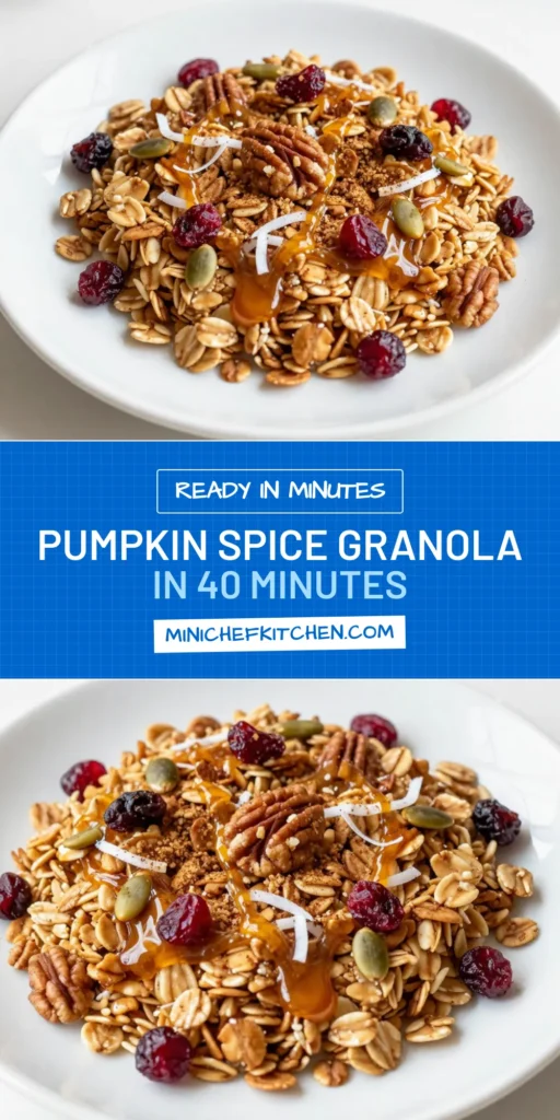 Looking for a delicious and healthy fall snack? Try this easy pumpkin spice granola recipe! Loaded with wholesome ingredients like pecans and pumpkin seeds, this healthy homemade granola is perfect for breakfast or as a crunchy topping. Whip up this pumpkin seed granola and enjoy it as a snack or appetizer at your next gathering. Save this recipe for a tasty fall treat! #PumpkinSpice #GranolaRecipe #HealthySnacks #FallFood