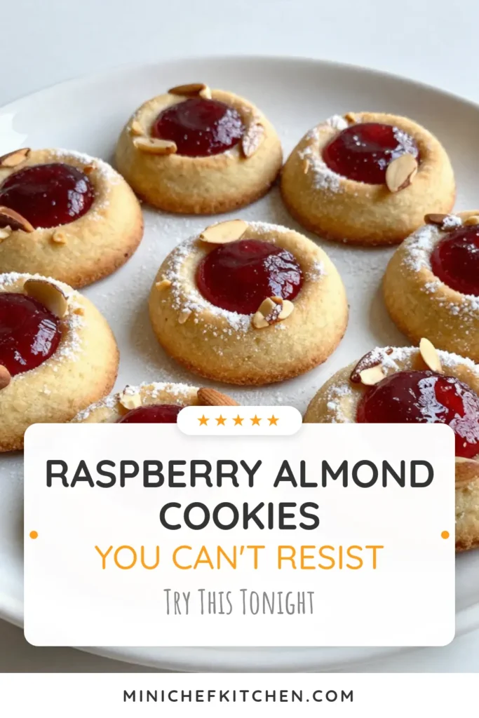 Indulge in these delightful Raspberry Almond Thumbprint Cookies—an easy thumbprint cookie recipe that's perfect for any occasion. Soft almond cookies are filled with luscious raspberry jam, creating a sweet and nutty treat everyone loves. Featuring aromatic almond extract, these raspberry jam cookies are a must-try. Bake a batch today and impress your friends! Save this recipe for your next baking adventure! #RaspberryAlmondThumbprintCookies #EasyThumbprintCookieRecipe #AlmondExtractCookies #RaspberryJamCookies