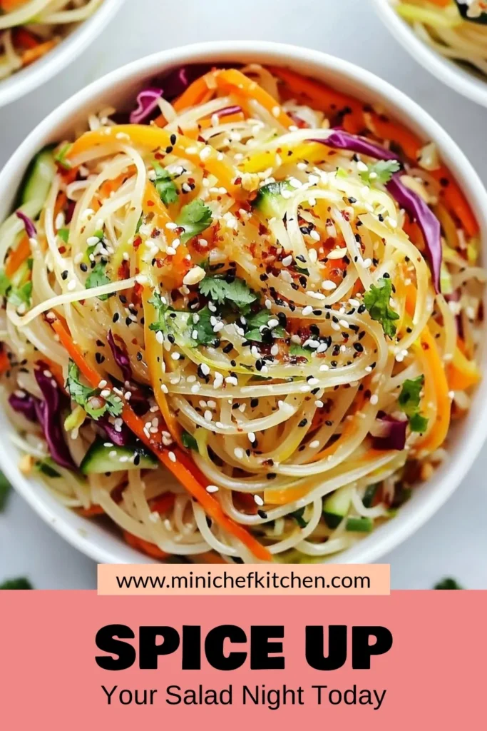 Discover the vibrant flavors of this Chili Garlic Asian Noodle Salad, a refreshing and healthy Asian salad perfect for any occasion. This easy Asian noodle salad recipe features rice noodles tossed with crunchy vegetables and a spicy chili garlic dressing. Enjoy a cold noodle salad with vegetables that bursts with taste and nutrition. Try it today for a delightful meal! Save this tasty recipe for later! #ChiliGarlicNoodleSalad #AsianNoodleSalad #RiceNoodleSalad #HealthyAsianSalad