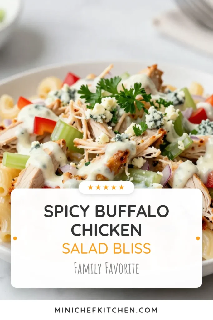 Elevate your summer gatherings with this Spicy Buffalo Chicken Salad! This Macaroni Salad with Blue Cheese is the ultimate Easy Chicken Pasta Salad, packed with flavor and perfect for any occasion. Tossed with rotisserie chicken, crunchy veggies, and a spicy kick, this Spicy Macaroni Recipe will be a crowd-pleaser. Ready in just 45 minutes, it's the ideal addition to your Summer Salad Recipes. Don't miss out; save this recipe now! #BuffaloChicken #PastaSalad #SummerRecipes #EasyRecipes
