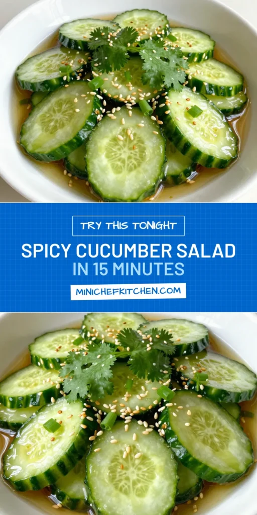 Discover the perfect blend of flavors with this Spicy Sesame Cucumber Salad! This quick cucumber salad is easy to make and features a delicious Asian twist. Try this spicy cucumber salad recipe that's perfect for any occasion. With just a few simple steps, you'll create a refreshing and satisfying dish. Don't miss out—save this easy spicy salad recipe for your next meal! #CucumberSalad #HealthyRecipes #AsianSalad #QuickRecipes