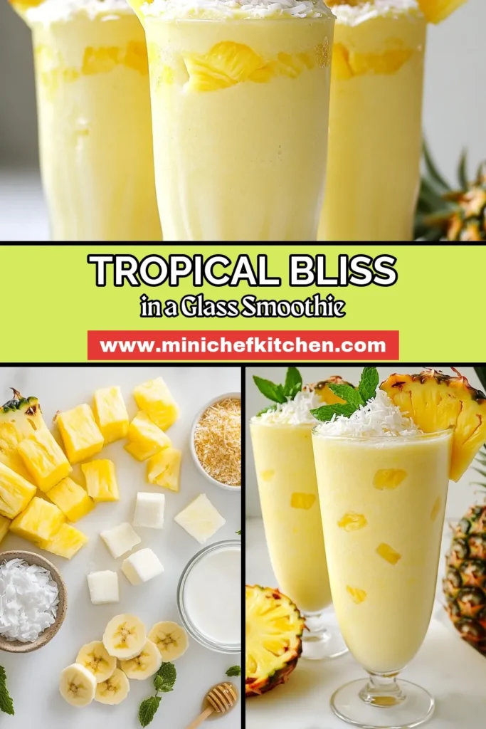 Indulge in a refreshing Tropical Piña Colada smoothie that’s perfect for any time of day! This Coconut milk smoothie recipe blends fresh pineapple chunks and ripe banana for a deliciously healthy fruit smoothie. Easy smoothie recipes like this pineapple banana smoothie are not only quick to make but also delightful and nutritious. Try it today and refresh your taste buds! #PinaColada #SmoothieRecipe #HealthyLiving #TropicalDrinks