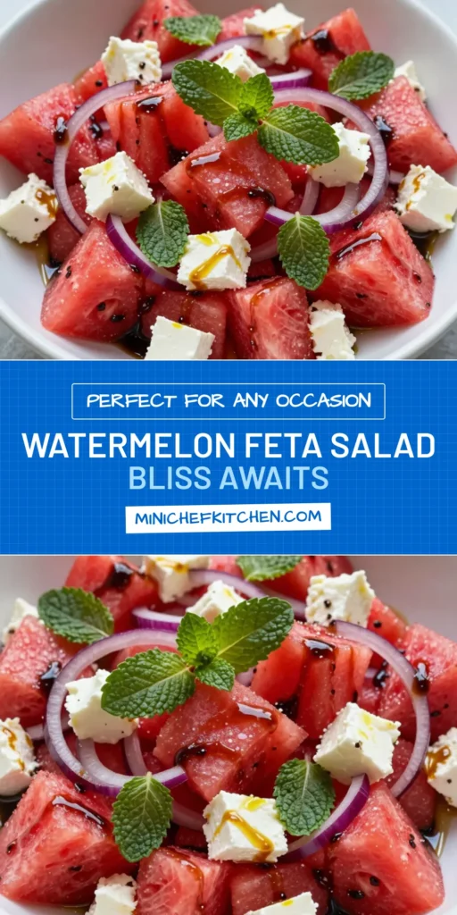 Looking for a refreshing summer salad? Try this delicious watermelon feta salad! This easy watermelon recipe combines juicy watermelon, creamy feta cheese, and fresh mint, all drizzled with a balsamic glaze for a truly delightful dish. Perfect for picnics or barbecues, it's a must-try feta cheese salad. Save this recipe for the ultimate summer treat! #WatermelonFetaSalad #RefreshingSalads #EasyWatermelonRecipes #BalsamicGlazeRecipes