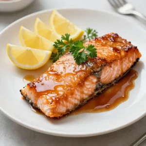 - 4 salmon fillets (approximately 6 oz each) - 1/4 cup pure maple syrup - 3 tablespoons soy sauce (or tamari) - 2 tablespoons Dijon mustard - 1 tablespoon extra virgin olive oil - 2 cloves garlic, finely minced - 1 teaspoon freshly ground black pepper - 1/2 teaspoon sea salt - Chopped fresh parsley - Lemon wedges When choosing salmon, look for bright colors and firm texture. Wild-caught salmon often has better flavor than farmed. The sweetness of the maple syrup pairs well with the savory soy sauce. Dijon mustard adds a nice tang to balance the flavors. Minced garlic gives the dish depth and aroma. Freshly ground black pepper adds warmth. Sea salt enhances all the other tastes. For garnish, fresh parsley brightens the dish visually and adds a fresh flavor. Lemon wedges give a zesty kick that cuts through the sweetness. Using these ingredients, you can make a tasty and simple dinner. The combination of flavors will impress anyone you serve it to. Enjoy the process and make it your own! {{ingredient_image_2}} To start, you need to make the marinade. In a medium bowl, combine these ingredients: - 1/4 cup pure maple syrup - 3 tablespoons soy sauce (or tamari for gluten-free) - 2 tablespoons Dijon mustard - 1 tablespoon extra virgin olive oil - 2 cloves garlic, finely minced - 1 teaspoon freshly ground black pepper - 1/2 teaspoon sea salt Use a whisk to blend everything until smooth. The mix should smell sweet and savory. Next, grab your salmon fillets. You will need four fillets, each about 6 oz. Place them in a shallow dish. Pour the marinade over the fillets. Make sure each piece is coated well. Cover the dish with plastic wrap. Refrigerate it for at least 30 minutes. If you have time, marinate for up to 2 hours for better flavor. Now, preheat your oven to 400&deg;F (200&deg;C). While it heats, prepare a baking sheet. Line it with parchment paper or aluminum foil. This makes cleanup easier. Once marinating is done, take the salmon out of the fridge. Remove each fillet from the marinade and place them skin-side down on the baking sheet. Save the leftover marinade for later. Bake the salmon for about 12-15 minutes. It is done when it flakes easily with a fork and looks opaque. Brush the reserved marinade over the fillets in the last 5 minutes of baking for extra flavor. When the salmon is ready, take it out of the oven. Let it sit for a couple of minutes. This helps the juices stay inside. To get that shiny, sweet finish, use the reserved marinade. Brush it on the salmon in the last 5 minutes of baking. This step adds flavor and makes the dish look great. To check if your salmon is ready, use a fork. Gently poke the fish. If it flakes easily, it&rsquo;s done. This ensures your salmon is cooked perfectly and not dry. Make your dish pop by garnishing with fresh parsley. A sprinkle adds color and flavor. Serve with lemon wedges on the side. The bright lemon taste pairs well with the sweet glaze. Pro Tips Marinate Longer for Depth: For an even richer flavor, consider marinating the salmon for up to 2 hours. This allows the marinade to penetrate the fish more deeply, enhancing its taste. Use Fresh Ingredients: Always opt for fresh garlic and high-quality maple syrup. Fresh ingredients can elevate the dish's flavor profile significantly. Check for Doneness: To ensure your salmon is perfectly cooked, check for doneness by gently flaking it with a fork. It should be opaque and flake easily. Layering Flavors: For extra depth, consider adding a splash of citrus juice or zest to the marinade. It brightens the dish and complements the maple beautifully. {{image_4}} You can easily switch the soy sauce for coconut aminos. This gives a sweeter taste. Coconut aminos is also gluten-free. This swap works well if you want a different flavor. It pairs nicely with the maple syrup. Want a bit of heat? Add a pinch of cayenne pepper to your marinade. This small change makes a big difference. The spice balances the sweetness of the maple. It's an easy way to bring some excitement to your dish. You can cook the salmon in different ways. Try grilling or pan-searing for a smoky taste. Grilling gives you a nice char. Pan-searing adds a crispy skin. Both methods enhance the flavors of the maple glaze. Experiment with these techniques to find your favorite! Store leftover cooked salmon in an airtight container for up to 3 days. This keeps it fresh and safe to eat. Make sure to let it cool a bit before sealing it. You can enjoy it cold or reheated. Freeze unbaked marinated salmon for up to 2 months for quick meals. This is great for busy days. Just place the salmon in a freezer-safe bag. Remove as much air as possible to prevent freezer burn. Reheat in the oven or microwave gently to avoid drying out. If using the oven, set it to a low temperature. This helps keep the salmon moist. If you use a microwave, cover it with a damp paper towel. This keeps the moisture in while reheating. You can tell if the salmon is fully cooked by looking for flakiness. When you poke it with a fork, it should break apart easily. The flesh should also change to an opaque color. If you see any translucence, it needs more time. Cooking salmon to this point ensures it is tender and juicy. Yes, you can use frozen salmon. Just make sure to thaw it before you start. The best way to thaw salmon is in the fridge overnight. If you&rsquo;re short on time, you can also run it under cold water. After thawing, pat it dry before marinating. This helps the marinade stick better and enhances flavor. Pairing maple glazed salmon with good sides makes your meal special. Wild rice is a great choice because it adds texture and nutty flavor. Steamed asparagus brings a fresh crunch, and a simple salad brightens the plate. You can also add lemon wedges for extra zest. Each of these sides complements the sweetness of the salmon. This post showed how to prepare a tasty maple-glazed salmon. We discussed key ingredients like salmon, maple syrup, and soy sauce. I shared step-by-step instructions for the marinade, baking, and tips for the best results. Experiment with variations, like using coconut aminos or grilling the salmon for more flavor. Store any leftovers correctly for future meals. Enjoy your delicious salmon dish and impress your family or friends!