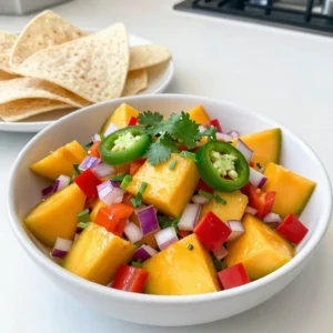 - 2 ripe mangoes, peeled and diced into small cubes - 1 small red onion, finely chopped - 1 red bell pepper, diced into small pieces - 1 jalape&ntilde;o pepper, deseeded and minced (adjust to taste for spice level) - Juice of 2 fresh limes - 1/4 cup fresh cilantro, roughly chopped - Salt, to taste - Freshly cracked black pepper, to taste If you can't find mangoes, you can use peaches or pineapple. They add sweetness. For red onion, yellow onion works too, though it is milder. If you want less heat, skip the jalape&ntilde;o or use a milder pepper like bell pepper. Fresh cilantro can be switched with parsley for a different taste. Lime juice can be replaced with lemon juice, but it will change the flavor a bit. Mangoes are full of vitamins A and C. They help with skin and eye health. Red onions contain antioxidants that can help with heart health. Bell peppers are rich in vitamin C and fiber, which aid digestion. Jalape&ntilde;os can boost metabolism and are low in calories. Limes add vitamin C, which supports the immune system. Cilantro has antioxidants that may help reduce inflammation. {{ingredient_image_2}} First, gather all your ingredients. You need: - 2 ripe mangoes - 1 small red onion - 1 red bell pepper - 1 jalape&ntilde;o pepper - Juice of 2 fresh limes - 1/4 cup fresh cilantro - Salt - Black pepper Peel and dice the mangoes into small cubes. Make sure they are ripe for sweetness. Next, finely chop the red onion. Dice the red bell pepper into small pieces too. For the jalape&ntilde;o, remove the seeds and mince it finely. This will bring the heat, so adjust it to your taste. In a medium bowl, combine the mango, onion, and red bell pepper. Mix them well to show off their bright colors. Then, add the minced jalape&ntilde;o. Taste this mix to see if it is spicy enough for you. Now, squeeze the juice of two fresh limes over the mix. This adds a tangy kick that pairs well with the mango. Next, sprinkle the chopped cilantro over the top. Add a pinch of salt and some cracked black pepper to enhance the flavors. Using a spatula, gently fold all the ingredients together. Be careful not to mash the mangoes. You want to keep their lovely texture intact. Let your salsa rest for at least 15 minutes at room temperature. This waiting time helps the flavors blend together nicely. After resting, serve your salsa chilled or at room temperature. It works great as a dip with tortilla chips. You can also use it as a topping for grilled chicken, fish, or tacos. Enjoy the bright flavors at your next gathering! Choosing ripe mangoes is key for great salsa. Look for mangoes that are slightly soft when you press them. A good mango has a sweet scent. The skin color can vary, so focus on feel and smell. If it feels hard, it needs more time to ripen. Let it sit at room temperature for a few days. You want it to be ripe, but not overripe. Not everyone likes the same heat. To adjust spice, control the jalape&ntilde;o. Start with half of a jalape&ntilde;o, remove the seeds, and chop it finely. Mix it in, then taste your salsa. If you want it spicier, add more jalape&ntilde;o bit by bit. You can also use a hotter pepper if you love heat. Just remember to taste as you go! Serve spicy mango salsa chilled or at room temperature. It tastes great with tortilla chips. You can also top grilled chicken, fish, or tacos with it. For storage, keep it in an airtight container in the fridge. It stays fresh for about three days. If you want to make it ahead of time, let the flavors develop for a few hours before serving. Pro Tips Choose Ripe Mangoes: Ensure your mangoes are perfectly ripe for the best sweetness and flavor. They should give slightly when pressed and have a fragrant aroma. Adjust Spice Level: The spiciness of jalape&ntilde;os can vary, so start with a small amount and add more gradually to suit your taste. Fresh Lime Juice: Use fresh lime juice instead of bottled for a brighter, more vibrant flavor that elevates your salsa. Resting Time Matters: Allowing the salsa to sit for at least 15 minutes lets the flavors develop and meld together, enhancing the overall taste. {{image_4}} You can switch up the mango for other fruits. Try peaches or pineapples for a fun twist. They add sweetness and a unique taste. If you want something tart, consider using diced kiwi. Each fruit brings its own flavor, making salsa exciting. Mix and match to find your favorite combo! If you crave more heat, add different peppers. A serrano pepper gives a sharper spice. You can also try a habanero for a fiery kick. Remember to remove the seeds to lower the heat if needed. Always taste as you go. Adjust the spice to match your taste buds! Fresh herbs can change the flavor of your salsa. Consider adding chopped mint or basil for a fresh twist. You could also mix in diced cucumber for crunch. A splash of apple cider vinegar adds tang. These additions can create a unique salsa that suits any occasion! To keep your spicy mango salsa fresh, use an airtight container. This prevents air from spoiling the flavors. You can also cover the bowl tightly with plastic wrap. Store the salsa in the fridge right after making it. This helps keep the ingredients crisp and bright. When stored properly, spicy mango salsa lasts for about 3 to 5 days in the fridge. The lime juice helps preserve the salsa, but the texture may change over time. If you notice the mangoes getting mushy, it's time to toss it out. Always check for any off smells before using. You can freeze spicy mango salsa for up to 3 months. Use a freezer-safe container or bag. Leave some space for the salsa to expand as it freezes. To use it later, thaw it in the fridge overnight. Keep in mind that the texture may change slightly after freezing, but the flavor will still be delicious. Yes, you can make spicy mango salsa ahead of time. It tastes even better after sitting. The flavors blend well when you let it rest. I suggest preparing it a few hours in advance. Just keep it in the fridge until you&rsquo;re ready to serve. Spicy mango salsa pairs well with many dishes. Here are some ideas: - Crispy tortilla chips - Grilled chicken or fish - Tacos or burritos - Rice dishes - Salads This salsa adds a burst of flavor to any meal. You can also use it as a topping for nachos. Yes, spicy mango salsa is great for meal prep. It stays fresh in the fridge for a few days. You can enjoy it with your lunches or snacks throughout the week. Just remember to store it in an airtight container to keep it fresh. This blog post covered how to make spicy mango salsa from scratch. We discussed the best ingredients, how to prepare them, and tips for perfecting the flavor. You learned about health benefits and even how to store your salsa. Remember, experimenting with fruits and spices can enhance your salsa. Use fresh mangoes and enjoy it with your favorite chips or dishes. This salsa adds taste and joy to your meals. Dive into making this recipe and impress your friends!