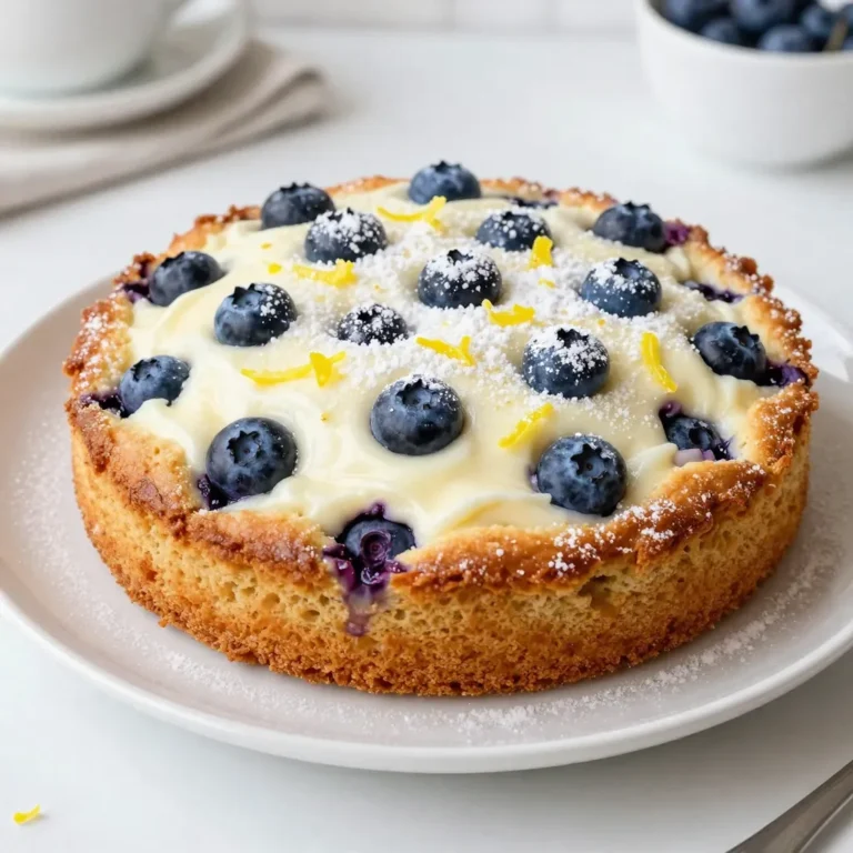 - 1 cup plain Greek yogurt - 1 cup granulated sugar - 1/2 cup vegetable oil - 3 large eggs, at room temperature - Zest of 1 lemon (about 1 tablespoon) - 1/4 cup freshly squeezed lemon juice - 1 1/2 cups all-purpose flour - 2 teaspoons baking powder - 1/2 teaspoon baking soda - 1/4 teaspoon salt - 1 cup fresh blueberries (plus extra for garnish) - Powdered sugar for optional dusting You can swap plain Greek yogurt with regular yogurt. This keeps it creamy and tasty. Instead of vegetable oil, you could use melted coconut oil. It adds a nice hint of flavor. If you want to lower sugar, try reducing it by a third. The cake will still taste great but be less sweet. You can also use whole wheat flour for a heartier option. Just know it may change the texture a bit. For a beautiful touch, dust the cooled cake with powdered sugar. This simple dusting makes it look fancy. You can also add more fresh blueberries on top. This adds color and a burst of flavor. If you want extra richness, serve it with whipped cream or a scoop of vanilla ice cream. These toppings make each slice even more enjoyable! {{ingredient_image_2}} First, set your oven to 350°F (175°C). This temperature helps the cake rise well. Take a 9-inch round cake pan and grease it with butter or oil. You can also dust it with flour. If you want to make it easier to remove the cake later, use parchment paper. In a large mixing bowl, add 1 cup of plain Greek yogurt, 1 cup of granulated sugar, and 1/2 cup of vegetable oil. Use a whisk to mix these ingredients. You want the mixture to be smooth and well blended. This step adds moisture and flavor to your cake. In another bowl, whisk together 1 1/2 cups of all-purpose flour, 2 teaspoons of baking powder, 1/2 teaspoon of baking soda, and 1/4 teaspoon of salt. Make sure everything mixes evenly. Next, slowly add this dry mix to the wet ingredients. Use a spatula to fold them together gently. Be careful not to over-mix, as this can make the cake dense. Gently fold in 1 cup of fresh blueberries into the batter. Pour this mixture into your prepared cake pan. Bake the cake for 35 to 40 minutes. To check if it's done, insert a toothpick into the center. It should come out clean or with just a few crumbs. When it’s ready, let it cool in the pan for about 10 minutes before moving it to a wire rack. To get a light, fluffy cake, use room temperature eggs. Cold eggs can chill the batter, which might lead to a dense texture. Also, mix the dry and wet ingredients just until combined. Over-mixing can create a tougher cake. Folding in blueberries gently helps keep them whole and adds to the cake's fluffiness. Add more lemon zest for a zesty kick. You can also mix in a pinch of cinnamon or vanilla extract. If you want to make it sweeter, try adding a bit more sugar. Fresh herbs like thyme or basil can give a nice twist if you're feeling adventurous. Avoid using cold ingredients; they can affect the batter's rise. Don't skip the baking powder or soda, as they help the cake rise. If you forget to grease your pan, the cake might stick and break apart. Lastly, be patient when cooling; cutting too soon can lead to a crumbly mess. Pro Tips Use Room Temperature Ingredients: Ensure that your eggs are at room temperature before adding them to the batter. This helps create a smoother mixture and results in a lighter cake. Don’t Overmix the Batter: When combining the wet and dry ingredients, mix until just combined. Overmixing can lead to a dense cake, so be gentle! Fresh Blueberries Are Best: For optimal flavor and texture, use fresh blueberries instead of frozen. If you use frozen, be sure to toss them in a little flour to prevent them from sinking. Check for Doneness: To ensure your cake is perfectly baked, insert a toothpick into the center. It should come out clean or with a few crumbs attached, but not wet batter. {{image_4}} You can add other fruits to this cake for extra flavor. Try using raspberries, strawberries, or peaches. Each fruit brings its own taste and color. Mix in about one cup of your chosen fruit, just like you do with blueberries. This keeps the cake moist and adds a fun twist. If you use frozen fruits, thaw and drain them first. This way, your cake won’t get too wet. While Greek yogurt works best for this recipe, you can try other yogurt types. Regular yogurt or plant-based yogurt can be great options. Just make sure it is plain and unsweetened. If you choose flavored yogurt, cut back on the sugar in the recipe. This will help maintain the right sweetness in your cake without making it too sugary. You can swap out flavors to make this cake your own. Instead of lemon zest, try orange or lime zest. The cake will have a different taste but remain just as delicious. You might also add a splash of vanilla or almond extract to the wet mix. This gives your cake a lovely aroma and a hint of extra flavor. Experiment with these swaps to find your favorite combination! To keep your Blueberry Lemon Yogurt Cake fresh, let it cool completely. Wrap the cake tightly in plastic wrap. You can also use an airtight container. Store it at room temperature for up to three days. If you want it to last longer, refrigerate it. In the fridge, it stays good for about one week. Freezing is a great way to save leftovers. To freeze, slice the cake into pieces. Wrap each slice in plastic wrap. Then, place the wrapped slices in a freezer bag. Label the bag with the date. You can freeze the cake for up to three months. When you are ready to eat it, remove the slices and let them thaw at room temperature. If you want to warm up your cake, it's easy! Preheat your oven to 350°F (175°C). Place the slices on a baking sheet. Heat them for about 10 to 15 minutes. This will bring back the soft texture and flavor. You can also use a microwave. Heat each slice for about 15-20 seconds. Enjoy your cake warm or at room temperature! Yes, you can make this recipe gluten-free. Use a gluten-free flour blend instead of all-purpose flour. Brands like Bob's Red Mill or King Arthur Flour have good options. Just make sure the blend has a good mix of flours, starches, and binders. This way, your cake will still rise and taste great! To make a dairy-free version, swap the plain Greek yogurt for a dairy-free yogurt. Look for coconut or almond yogurt. You can also use a dairy-free milk, like almond or oat milk, instead of the yogurt for a lighter cake. Just ensure these choices are thick and creamy for the best texture. You can serve this cake with many tasty options. Here are some ideas: - A scoop of vanilla ice cream - Whipped cream - Fresh fruit, like strawberries or raspberries - A drizzle of lemon glaze - Mint leaves for a fresh touch These pairings will add flavor and make your dessert even more delightful! This blog post guides you through making a delicious Blueberry Lemon Yogurt Cake. We discussed the key ingredients, measurements, and optional toppings. You learned step-by-step instructions for mixing, baking, and getting the perfect texture. We covered variations to personalize your cake and shared storage tips to keep it fresh. Finally, we answered common questions to help you adapt the recipe. Now, you can create a tasty treat that impresses everyone! Enjoy baking and experimenting with flavors!