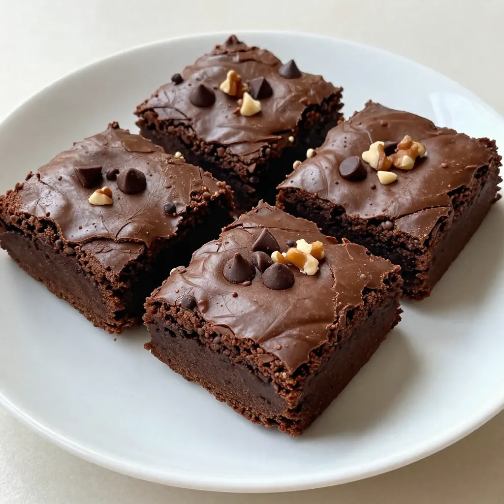 - 1 cup unsalted butter - 1 ½ cups granulated sugar - 1 cup brown sugar, packed - 4 large eggs - 1 teaspoon vanilla extract - 1 cup all-purpose flour - 1 cup unsweetened cocoa powder - 1 teaspoon baking powder - ½ teaspoon salt - 2 tablespoons finely ground espresso beans - 1 cup semi-sweet chocolate chips - ½ cup chopped walnuts (optional) - 9x13 inch baking pan - Medium-sized saucepan - Spatula - Mixing bowls - Whisk - Sifter Use high-quality semi-sweet chocolate chips for a rich flavor. Choose finely ground espresso beans for a smooth blend. {{ingredient_image_2}} 1. Preheat your oven to 350°F (175°C). 2. Prepare a 9x13 inch baking pan. You can grease it or line it with parchment paper. This helps in removing the brownies later. 3. In a medium saucepan, melt 1 cup of unsalted butter over low heat. Stir occasionally until it melts fully. 4. Once melted, remove it from heat. Mix in 1 ½ cups of granulated sugar and 1 cup of packed brown sugar. Stir until smooth. 5. Let the butter-sugar mix cool slightly. When it’s warm but not hot, add 4 large eggs one at a time. Whisk thoroughly after each egg. 6. Stir in 1 teaspoon of vanilla extract. Make sure it is mixed in well. 1. In another bowl, sift together 1 cup of all-purpose flour and 1 cup of unsweetened cocoa powder. 2. Add in 1 teaspoon of baking powder, ½ teaspoon of salt, and 2 tablespoons of finely ground espresso beans. Mix well to avoid lumps. 1. Gradually fold the dry mixture into the wet mixture using a spatula. 2. Mix gently until just combined. Avoid over-mixing to keep the brownies tender. 3. Fold in 1 cup of semi-sweet chocolate chips and ½ cup of chopped walnuts if you like. This adds a nice crunch. 1. Transfer the brownie batter to the prepared baking pan. Spread it evenly using your spatula. 2. Bake the brownies in the preheated oven for 25-30 minutes. 3. To check if they are done, insert a toothpick into the center. It should come out with a few moist crumbs, but not wet batter. 4. Once baked, remove the brownies and let them cool in the pan for about 15 minutes. 5. Carefully transfer them to a wire rack to cool completely. When cool, cut them into squares and enjoy! To get your brownies just right, focus on mixing. Over-mixing can lead to tough brownies. When you combine the dry and wet ingredients, mix gently. Stop as soon as you see no flour. This keeps your brownies soft and fudgy. Cooling is also key. After baking, let your brownies cool in the pan for 15 minutes. Then, move them to a wire rack. This helps them set and improves their texture. If you skip this step, they might crumble when cut. For a beautiful finish, dust your brownies with powdered sugar. Use a fine sieve for an even look. This simple touch makes them look fancy. To make your brownies even more special, serve them warm with a scoop of vanilla ice cream. The warm brownie pairs perfectly with the cold ice cream. You can also drizzle melted chocolate on top for an extra treat. This adds a rich, sweet layer that everyone will love. Pro Tips Butter Temperature: Ensure the butter is melted but not too hot when mixing with sugar; this helps achieve a smooth batter without cooking the eggs. Egg Incorporation: Adding eggs one at a time and whisking thoroughly helps to create a light and airy texture in the brownies. Mixing Method: Be gentle when folding in the dry ingredients and chocolate chips to prevent over-mixing, which can lead to tough brownies. Cooling Time: Allowing the brownies to cool in the pan for a bit before transferring to a wire rack helps them set properly, making them easier to cut. {{image_4}} You can make your Chocolate Espresso Brownies even better! Try adding different nuts or chocolates. For instance, swap walnuts for pecans or almonds. You can also use dark chocolate chips for a richer taste. If you want a twist, add orange zest. It gives a bright flavor that pairs well with chocolate. Mint is another fun option. A few drops of mint extract can make your brownies feel fresh and exciting. If you need gluten-free brownies, use almond flour instead of all-purpose flour. This change keeps the texture nice and moist. You can also try gluten-free baking mixes. For nut-free brownies, simply skip the walnuts. Use sunflower seeds or pumpkin seeds instead. These options add a nice crunch without using nuts. Enjoy exploring these variations to fit your needs! To keep your brownies fresh, store them properly. First, let them cool completely. Place them in an airtight container. This will help keep them moist. You can also refrigerate them for extra freshness. Just make sure they are covered well. If you want to freeze them, cut the brownies into squares. Wrap each piece in plastic wrap. Then, place them in a freezer bag. They can stay frozen for up to three months. At room temperature, brownies last about four to five days. Keep them in a cool, dry place. If they start to feel hard or dry, they may be spoiled. Look for signs like an off smell or mold. If you see any changes, it's best to toss them. Always trust your senses when it comes to food safety. Can I use dark chocolate instead of semi-sweet? Yes, you can use dark chocolate. Dark chocolate adds a rich flavor. Keep in mind, dark chocolate is less sweet. You may want to adjust the sugar in the recipe. How can I make brownies fudgier? To make brownies fudgier, use less flour. You can also add an extra egg. Another tip is to bake for a shorter time. Check for moist crumbs on the toothpick, not clean. Can I use espresso powder instead of ground beans? Yes, espresso powder works well. It blends easily into the batter. Use about half the amount of espresso powder as ground beans for a strong flavor. What’s the best type of espresso for baking? Use a finely ground espresso. A dark roast will give a bold flavor. Look for high-quality beans for the best results. Freshly ground beans enhance the taste. What to do if brownies are too dry? If your brownies are dry, try adding a bit of milk. You can also add melted butter to the batter. Make sure not to over-bake them next time. How to fix brownies that didn’t rise? If brownies don’t rise, check your baking powder. Make sure it's fresh. Also, don’t forget to mix the batter well. This helps incorporate air for better rising. In this blog post, we explored the key ingredients and detailed steps for baking the perfect brownies. I shared tips on mixing and baking, plus ideas for storage and variations. Remember, the key to great brownies lies in not over-mixing and experimenting with flavors. Don't forget to enjoy them warm with ice cream or dusted with sugar. With these insights, you can bake brownies that impress everyone. Happy baking!