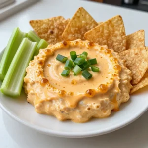 - 2 cups shredded cooked chicken - 1 cup cream cheese, softened to room temperature - &frac12; cup sour cream - &frac12; cup mayonnaise - &frac12; cup buffalo sauce (adjust according to your spice preference) - 1 cup shredded sharp cheddar cheese - 1 cup crumbled blue cheese (optional, for extra flavor) - 2 green onions, sliced thin (for garnish) - Tortilla chips or celery sticks (for dipping) The main ingredients create a creamy and spicy dip. Shredded cooked chicken gives the dip its heartiness. Cream cheese, sour cream, and mayonnaise form a rich base. Buffalo sauce adds that classic kick. The sharp cheddar cheese enhances the flavor and texture. - Crumbled blue cheese - Garnishes and dipping options You can add crumbled blue cheese for extra flavor. Green onions make a lovely garnish. Tortilla chips and celery sticks are perfect for dipping. You can explore other veggies too. Carrots or bell peppers are also great choices. - Freshness of ingredients - Choosing the right types of cheese For the best dip, use fresh ingredients. Fresh chicken tastes better and holds flavor well. When choosing cheese, I prefer sharp cheddar. It melts well and adds great taste. Store leftovers in an airtight container. Enjoy them within a few days for the best quality. {{ingredient_image_2}} 1. Preheating the oven Start by preheating your oven to 350&deg;F (175&deg;C). This step is key to getting your dip bubbly and delicious. 2. Mixing the creamy base In a large bowl, add the softened cream cheese, sour cream, and mayonnaise. Mix these with a hand mixer or a sturdy spatula. Keep mixing until it's smooth and creamy, with no lumps. 1. Stirring in the buffalo sauce Gradually add in the buffalo sauce. Start with &frac12; cup and stir well. Taste it to see if you want more heat. Adjust according to your spice preference. 2. Folding in chicken and cheese Now, fold in the shredded chicken and half of the shredded cheddar cheese. If you like blue cheese, add it here too. Mix well until everything is nicely coated. 1. Transferring mixture to a baking dish Once mixed, transfer your buffalo dip mixture into a medium-sized baking dish. Spread it evenly across the bottom. Then, sprinkle the rest of the shredded cheddar cheese on top. 2. Baking time and checking for doneness Place the dish in your preheated oven. Bake for 20 to 25 minutes. Keep an eye on it. You want the dip to bubble and the cheese to turn golden brown. To control the heat, start with less buffalo sauce. Use just &frac14; cup for a milder dip. This way, you can taste the flavors without too much spice. If you want more heat, add in more sauce slowly. Keep tasting until you find your perfect level. For those who enjoy heat, use extra hot buffalo sauce or add some cayenne pepper. Getting the right consistency is key. Aim for a smooth and creamy dip, without lumps. Mix the cream cheese, sour cream, and mayonnaise until they blend well. A hand mixer works great here. When adding the buffalo sauce, mix thoroughly to avoid lumps. If the dip feels too thick, add a splash of milk or extra sour cream. For dipping, tortilla chips are a favorite, but celery sticks are great too. They add a nice crunch and coolness. You can also serve it with carrot sticks for color. Pair your dip with drinks like cold beer or a refreshing soda. For a fun twist, serve with crispy bread or mini pretzels. Pro Tips Adjust the Spice Level: Feel free to add more or less buffalo sauce based on your personal preference for heat. Start with the recommended amount and gradually increase until it&rsquo;s just right for you. Make Ahead: Prepare the dip a day in advance and store it in the refrigerator. This allows the flavors to meld beautifully. Just bake it when you're ready to serve! Serve with Variety: In addition to tortilla chips and celery sticks, consider adding carrot sticks, pita bread, or even sliced bell peppers for a colorful and crunchy dipping experience. Mix Up the Cheese: Experiment with different types of cheese, such as pepper jack for a spicy kick or gouda for a smoky flavor, to give your dip a unique twist. {{image_4}} You can switch up the cheese in this dip. Try using mozzarella for a milder taste. Pepper jack adds a fun kick. If you're dairy-free, opt for vegan cream cheese. You can also use nut-based cheeses. They give a creamy texture without the dairy. Want to make the dip even better? Add in some veggies like bell peppers or spinach. You can also mix in beans for extra protein. If you want to change the protein, use shredded turkey or even tofu. Each option brings new flavors and textures to the dip. Need to feed a crowd? Just double or triple the ingredients. Adjust the cooking time only slightly. Bake it a bit longer if you make a big batch. Check for bubbling edges to know it&rsquo;s done. This dip is perfect for parties or game nights! To store leftovers, place the dip in an airtight container. This keeps it fresh for up to three days. Make sure the dip cools completely before sealing it. This helps prevent moisture build-up that can spoil the dip. To reheat the dip without losing texture, use the oven or microwave. If using the oven, preheat it to 350&deg;F (175&deg;C). Heat the dip for about 15 minutes, or until it&rsquo;s warm and bubbly. If you use the microwave, heat in short bursts of 30 seconds, stirring in between to warm it evenly. You can freeze the dip before or after baking. If you freeze it before baking, cover it well and store it for up to three months. To thaw, place it in the fridge overnight. If you freeze after baking, let it cool first. Reheat it in the oven at 350&deg;F (175&deg;C) for about 25-30 minutes. Make sure it&rsquo;s heated all the way through before serving. Yes, you can prepare Creamy Buffalo Chicken Dip ahead of time. Mix all the ingredients and place them in a baking dish. Cover it and store it in the fridge for up to two days. When you're ready to bake, just pop it in the oven. This makes it easy for parties! If you need a substitute for sour cream, you can use Greek yogurt. It has a similar texture and taste. Another option is to use cottage cheese for a different twist. Just blend it until smooth first. Yes, this dip is great for freezing. You can freeze it before or after baking. If you freeze it before baking, thaw it in the fridge overnight before cooking. If it&rsquo;s already baked, just reheat it in the oven. This dip's spice level can vary. It depends on the amount of buffalo sauce you use. Start with half a cup, and adjust it to your taste. If you like it mild, use less sauce. If you want it hot, add more. Yes, you can make Creamy Buffalo Chicken Dip in a slow cooker. Just mix all the ingredients in the slow cooker and cook on low for about two hours. Stir occasionally until it is hot and bubbly. Enjoy your easy and tasty dip! You now have all the tools to create a tasty Creamy Buffalo Chicken Dip. We covered ingredients, including options to customize it. You learned how to prepare, bake, and serve the dip for maximum flavor. Plus, I shared tips to adjust spice and ensure a great texture. Don't forget about storing and reheating leftovers properly. This dish is super versatile, letting you get creative with flavors. Enjoy making your dip a favorite at your gatherings!