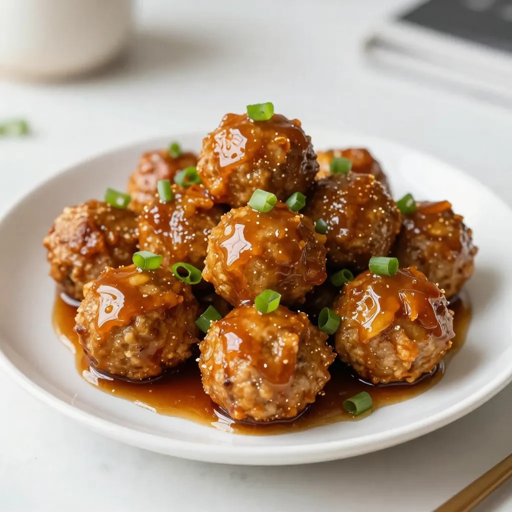 To make these tasty honey Sriracha chicken meatballs, you will need: - 1 lb ground chicken - 1/4 cup breadcrumbs - 1/4 cup grated Parmesan cheese - 1/4 cup finely chopped green onions (plus extra for garnish) - 2 cloves garlic, minced - 1 large egg, beaten - 1 tablespoon soy sauce - 1 teaspoon sesame oil - Salt and pepper to taste - 1/4 cup honey - 3 tablespoons Sriracha sauce - 1 tablespoon rice vinegar - 1 tablespoon cornstarch (optional for thickening) These main ingredients bring a blend of sweet and spicy to every bite. You can add a few optional ingredients for more depth: - Fresh ginger, minced - Red pepper flakes for extra heat - Chopped cilantro for a fresh touch These choices can take your meatballs to the next level. To finish your dish, consider these garnishes: - Extra chopped green onions - A sprinkle of sesame seeds - A drizzle of extra honey for sweetness These garnishes make your honey Sriracha chicken meatballs look and taste amazing. {{ingredient_image_2}} First, you need to preheat your oven to 400°F (200°C). This step is crucial for getting those meatballs nice and golden. To make cleanup easier, line a baking sheet with parchment paper. It will catch any drips and keep your pan clean. In a large bowl, combine these ingredients: - 1 lb ground chicken - 1/4 cup breadcrumbs - 1/4 cup grated Parmesan cheese - 1/4 cup finely chopped green onions (plus extra for garnish) - 2 cloves garlic, minced - 1 large egg, beaten - 1 tablespoon soy sauce - 1 teaspoon sesame oil - Salt and pepper to taste Use your hands or a spatula to mix everything well. Make sure all the ingredients blend. This ensures each meatball has all the flavors. Take portions of the mixture and roll them into small meatballs, about 1 inch wide. Place each meatball on the baking sheet. Make sure there’s space between them. This helps them cook evenly. Bake in the oven for 20-25 minutes. They should be cooked through and golden brown. While the meatballs bake, let’s make the sauce. In a small saucepan, whisk together: - 1/4 cup honey - 3 tablespoons Sriracha sauce - 1 tablespoon rice vinegar - 1 tablespoon cornstarch (optional for thickening) Heat this mixture over medium heat. Stir constantly until it simmers. Cook for about 5 minutes. The sauce will thicken slightly. Once the meatballs are done, take them out of the oven. In a large bowl, toss the meatballs with the honey Sriracha sauce. Make sure every meatball is coated well in that sweet and spicy glaze. Serve your honey Sriracha chicken meatballs warm. You can garnish with extra chopped green onions or a sprinkle of sesame seeds. Enjoy this tasty dish! To make your meatballs juicy, use fresh ground chicken. This meat has a lot of moisture. Don't overmix the meatball mixture. Just blend until combined. Adding breadcrumbs helps keep them soft. The egg also adds moisture. Make sure to bake them until they are golden brown but not dry. Cooking time can change based on your oven. Check the meatballs at 20 minutes. If they aren't golden brown yet, give them a few more minutes. Always use a meat thermometer. The inside should reach 165°F (75°C) for safe eating. If you make bigger meatballs, add five more minutes to the baking time. For the best sauce, mix honey and Sriracha well. If the sauce is too thin, add cornstarch. Dissolve cornstarch in a bit of water before adding it to the sauce. This will help it thicken nicely. Heat the sauce slowly, stirring all the time. Once it simmers, it will become thicker. If it gets too thick, add a splash of water to adjust. Pro Tips Use Fresh Ingredients: Fresh ground chicken and organic produce will elevate the flavor of your meatballs significantly. Adjust the Heat: Feel free to modify the amount of Sriracha based on your heat preference. Start with less and add more to taste. Minimize Stickiness: Wet your hands while shaping the meatballs to prevent the mixture from sticking to your fingers. Let Them Rest: Allow the meatballs to rest for a few minutes after baking before tossing them in the sauce to help them hold their shape. {{image_4}} You can switch the ground chicken for other meats. Ground turkey works well, too. It has a mild taste and stays juicy. If you want a plant-based choice, try ground beef or even lentils. Lentils add fiber and protein. Just make sure to adjust cooking times for different proteins. Want more heat? Add extra Sriracha to the sauce. You can also mix in red pepper flakes. If you prefer less spice, reduce the Sriracha. You can replace it with sweet chili sauce for a milder kick. This keeps the sweet flavor without the heat. The honey Sriracha sauce is great, but you can change it up. Try adding lime juice for a zesty twist. A splash of soy sauce adds depth to the flavor. For a smoky touch, mix in some chipotle sauce. Each variation brings a new taste experience to your meatballs. After enjoying your honey Sriracha chicken meatballs, let them cool down. Place them in an airtight container. This keeps them fresh for up to three days. If you want to keep them longer, freezing is a great option. To reheat the meatballs, use the microwave or oven. For the microwave, place the meatballs on a plate and cover them. Heat for about one to two minutes. For the oven, preheat it to 350°F (175°C). Bake for 10-15 minutes until warm. This ensures they stay juicy and tasty. If you want to freeze the meatballs, do it before adding the sauce. Shape them and place them on a baking sheet. Freeze until firm, then move them to a freezer bag. This way, you can thaw and cook them when you're ready. They keep well for up to three months. When you are ready to eat, just cook them from frozen or thaw in the fridge overnight before baking. You can use ground turkey or ground pork. Both options offer great taste and texture. If you want a vegetarian option, try using lentils or a meat substitute like chickpea or tofu. These choices will give you a different flavor but can still create tasty meatballs. Yes, you can make these meatballs gluten-free! Use gluten-free breadcrumbs instead of regular ones. Also, check your soy sauce. Many brands offer gluten-free versions. This way, you can enjoy these meatballs without worry. To tone down the heat in the sauce, reduce the Sriracha. Start with one tablespoon instead of three. You can also add more honey to balance the spice. Mixing in a bit of ketchup can also help. This will give you a milder, sweeter sauce. These meatballs go great with rice or quinoa. You can also serve them with steamed veggies or a fresh salad. For a fun twist, try serving them in lettuce wraps. They make a great appetizer or main dish. Leftovers can last up to four days in the fridge. Store them in an airtight container to keep them fresh. When you want to eat them, just reheat in the microwave or oven. Enjoy those tasty bites again! Honey Sriracha chicken meatballs are simple yet packed with flavor. We covered the key ingredients, the step-by-step method for cooking, and great tips to keep them juicy. Variations let you play with protein and spice levels, while storage info helps you save leftovers. Remember, these meatballs shine when paired with the right sides. Enjoy creating this dish and experimenting with flavors. You will impress everyone at your next meal!