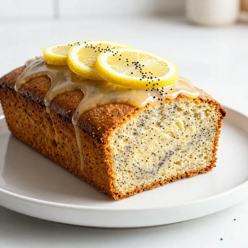 - 1 ½ cups all-purpose flour - 1 tablespoon poppy seeds - 1 teaspoon baking powder - ½ teaspoon baking soda - ¼ teaspoon salt - ½ cup unsalted butter, softened - 1 cup granulated sugar - 2 large eggs, at room temperature - Zest of 1 large lemon - ½ cup buttermilk (or ½ cup milk + 1 teaspoon lemon juice) - 1 teaspoon pure vanilla extract - ½ cup powdered sugar (for glaze) - 2 tablespoons fresh lemon juice (for glaze) You can make a few swaps if you need to. Use Greek yogurt instead of buttermilk for a thicker texture. You can also replace unsalted butter with coconut oil for a dairy-free option. If you don’t have poppy seeds, try chia seeds instead. They add a nice crunch, too. For a lighter loaf, use egg whites instead of whole eggs. Using fresh ingredients is key for great flavor. Fresh lemons give a bright taste that dried or bottled juice can’t match. Choose high-quality butter as it adds a rich, creamy texture. The flour should be fresh and not expired for the best results. Remember, great ingredients lead to a great loaf! {{ingredient_image_2}} First, set your oven to 350°F (175°C). This step is key for even baking. Next, grab a 9x5-inch loaf pan. Grease it well to prevent sticking. Line the bottom with parchment paper for easy removal later. In a medium bowl, whisk together 1 ½ cups of all-purpose flour, 1 tablespoon of poppy seeds, 1 teaspoon of baking powder, ½ teaspoon of baking soda, and ¼ teaspoon of salt. Mixing these dry ingredients well is important for even flavor throughout the loaf. In a large bowl, use an electric mixer to beat ½ cup of softened unsalted butter and 1 cup of granulated sugar. Mix on medium speed until the mixture is light and fluffy. This should take about 3 to 4 minutes. This step adds air to the batter, helping the loaf rise. Now, add 2 large eggs, one at a time, to the creamed butter mixture. Beat well after each addition. Then, mix in the zest of 1 large lemon. Next, gradually add the dry mixture to the wet ingredients. Alternate this with ½ cup of buttermilk. Start and end with the flour mixture, mixing just until combined. Transfer the batter to your prepared loaf pan. Smooth the top with a spatula for an even bake. Place it in the oven and bake for about 50 to 60 minutes. To check for doneness, insert a toothpick into the center. It should come out clean when the loaf is ready. After baking, let the loaf cool in the pan for about 10 minutes. Then, move it to a wire rack to cool completely. For the glaze, mix ½ cup of powdered sugar with 2 tablespoons of fresh lemon juice in a small bowl. Whisk until smooth. Drizzle this glaze over the cooled loaf for a sweet finish. To get a moist loaf, use room-temperature ingredients. Cold butter or eggs can lead to a dense loaf. The right mix of butter and sugar is key. Beat them until light and fluffy. This step adds air, making your loaf soft. Also, use fresh lemon zest. It boosts flavor and aroma. Overmixing can make the loaf tough. Mix just until you see no flour. It’s okay if there are a few lumps. Alternate adding dry and wet ingredients. Start and end with dry. This method helps keep the batter light. Remember, less is more when mixing! After baking, let the loaf cool for ten minutes in the pan. This step helps it set. Use a knife to gently loosen the edges. Then, flip it onto a wire rack. Cooling it fully helps with slicing. A warm loaf can crumble. Enjoy the process and the sweet smell in your kitchen! Pro Tips Use Fresh Ingredients: Always opt for fresh lemons and high-quality buttermilk to enhance the flavor of your loaf. Fresh ingredients make a noticeable difference in taste. Room Temperature Eggs: Ensure your eggs are at room temperature before mixing. This helps them incorporate better into the batter, resulting in a fluffier loaf. Don’t Overmix: When combining wet and dry ingredients, mix just until incorporated. Overmixing can lead to a dense loaf instead of a light and airy one. Check Doneness: Use a toothpick to check for doneness, but also observe the color of the crust. A golden-brown crust indicates the loaf is likely done. {{image_4}} You can make your loaf even better by adding fruits or nuts. Chopped walnuts or almonds add a nice crunch. Dried cranberries or blueberries bring a sweet burst of flavor. Add about ½ cup of your chosen fruit or nuts to the batter. Make sure to fold them in gently to keep the loaf fluffy. If you need a gluten-free option, swap the all-purpose flour for a gluten-free blend. Look for a blend that has xanthan gum for better texture. You may also want to check the baking powder to ensure it is gluten-free. This way, everyone can enjoy your loaf without worry. Want to switch things up? You can add almond or coconut flavors. For almond flavor, replace the vanilla extract with almond extract. This gives a nutty twist. If you love coconut, mix in ½ cup of shredded coconut into the batter. Both options add a unique taste that works great with lemon. To keep your Glazed Lemon Poppy Seed Loaf fresh, wrap it well. Use plastic wrap or aluminum foil. You can also place it in an airtight container. Store it at room temperature for up to three days. This method keeps the loaf moist and tasty. If you live in a hot area, put it in the fridge to prevent spoilage. If you want to save some for later, freezing is great. First, let the loaf cool completely. Then, slice it for easy servings. Wrap each slice tightly in plastic wrap. Place the wrapped slices in a freezer bag. Remove as much air as you can before sealing. You can freeze the loaf for up to three months. When you're ready to eat, let it thaw in the fridge overnight. The Glazed Lemon Poppy Seed Loaf stays fresh for about three days at room temperature. In the fridge, it lasts about a week. For best taste, enjoy it within this time. If it starts to smell sour or looks dry, it's time to toss it. Always check for mold or any changes in color. This way, you can enjoy this delightful treat safely! Yes, you can use bottled lemon juice. However, fresh lemon juice has a brighter taste. Fresh lemons give your loaf a zestier flavor. If you choose bottled juice, use the same amount. Keep in mind, the loaf might lack some freshness. You can check if the loaf is done by using a toothpick. Insert the toothpick into the center of the loaf. If it comes out clean, your loaf is ready. If the toothpick has batter on it, bake it a bit longer. Usually, it takes about 50-60 minutes to bake. This loaf pairs well with tea or coffee. You can also serve it with fresh fruit or a dollop of whipped cream. For a twist, try adding a scoop of vanilla ice cream. Each of these options enhances the sweet, tangy flavors of the loaf. This blog post covered all you need for a great Lemon Poppy Seed Loaf. I shared the key ingredients, simple steps, and tips to ensure success. You can also experiment with variations and learn smart storage methods. Remember, using quality ingredients makes a big difference. Enjoy baking and sharing your delicious loaf! Happy cooking!