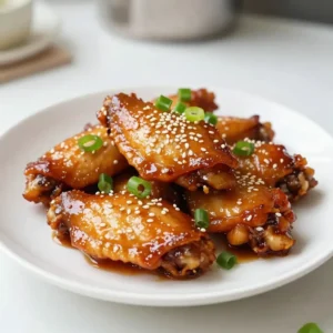- 2 lbs chicken wings - 1/2 cup soy sauce - 1/4 cup honey - 4 cloves garlic, minced - 1 tablespoon fresh ginger, grated - 1 tablespoon sesame oil - 1 tablespoon rice vinegar - 1/2 teaspoon black pepper These main ingredients create the sweet and savory sauce for the wings. The soy sauce gives a rich umami flavor, while honey adds sweetness. Garlic and ginger bring warmth and depth to the dish. - 1/4 teaspoon red pepper flakes - Sesame seeds, for garnish - Sliced green onions, for garnish Red pepper flakes add a bit of heat if you like spice. Garnishing with sesame seeds and green onions enhances the look and adds a fresh taste. These optional ingredients make your wings even more fun and tasty! {{ingredient_image_2}} First, grab a medium-sized mixing bowl. Whisk together these ingredients until smooth: - 1/2 cup soy sauce - 1/4 cup honey - 4 cloves garlic, minced - 1 tablespoon fresh ginger, grated - 1 tablespoon sesame oil - 1 tablespoon rice vinegar - 1/2 teaspoon black pepper - 1/4 teaspoon red pepper flakes (optional) Mix them well. This marinade will give the wings a sweet and savory flavor. Next, take your chicken wings. I like to use a large zip-top bag for this. Put the wings in the bag. Pour the marinade over them. Make sure all the wings get coated. If you use a bag, seal it tightly. Press out any extra air. If you use a bowl, cover it with plastic wrap. Refrigerate for at least 1 hour. For the best flavor, marinate them overnight. Now, it&rsquo;s time to bake. Preheat your oven to 400&deg;F (200&deg;C). Line a baking sheet with aluminum foil. This makes cleanup easy. Place a wire rack on top. This rack helps the air circulate around the wings. After marinating, take the wings out. Let any extra marinade drip off. Place them in a single layer on the wire rack. Make sure they are not crowded. This helps them get crispy. Bake the wings for 25-30 minutes. Flip them halfway through. This way, they will cook evenly. You want them to be golden brown and crispy. For extra flavor, brush some reserved marinade on the wings during the last 5 minutes. This gives them a nice glaze. To make your wings crispy, air circulation is key. Use a wire rack when baking. This allows hot air to flow around the wings. Flipping the wings halfway through baking also helps. This ensures even cooking and a golden finish. For the best flavor, marinate the wings overnight. This gives the chicken time to soak in all the tasty goodness. When baking, reserve some marinade. Brush this over the wings in the last few minutes of cooking. It adds a nice glaze and boosts the flavor. Pair your wings with tasty dipping sauces. Some great choices are ranch, blue cheese, or sweet chili sauce. For sides, try celery sticks, carrot sticks, or a fresh salad. These options balance the flavors and add crunch to your meal. Pro Tips Marinate Longer for More Flavor: For the best flavor, marinate the wings overnight. This allows the marinade to penetrate the meat, resulting in a juicier and more flavorful dish. Use a Wire Rack: Using a wire rack on your baking sheet helps air circulate around the wings, ensuring they cook evenly and get crispy all over. Reserve Marinade for Glazing: Always reserve a portion of the marinade before adding it to raw chicken. This provides a safe way to add extra flavor as a glaze without the risk of contamination. Adjust Heat with Red Pepper Flakes: If you prefer your wings spicy, feel free to increase the amount of red pepper flakes or add a dash of hot sauce to the marinade. {{image_4}} If you like heat, add more red pepper flakes or hot sauce. This will bring a kick to your wings. Start by mixing in an extra half teaspoon of red pepper flakes. For a bolder flavor, try a tablespoon of your favorite hot sauce. The heat pairs well with the sweet honey and salty soy sauce. It balances the flavors perfectly. To switch things up, you can add different ingredients. Consider using hoisin sauce for a rich twist. This sauce adds depth and a hint of sweetness. Lime juice can also brighten the dish with its tartness. Mix a tablespoon of hoisin sauce or the juice of one lime into the marinade. These changes give your wings an exciting new flavor. Grilling the wings gives them a smoky flavor. To grill, start by marinating as usual. Preheat your grill on medium heat. Place the wings on the grill and close the lid. Grill for about 20-25 minutes, turning them often. Make sure they reach an internal temperature of 165&deg;F. This method gives you crispy, charred wings that are hard to resist. To store your honey soy garlic chicken wings, let them cool first. Place the wings in an airtight container. This helps keep them fresh. You can store them in the fridge for up to three days. If you want to save them longer, freezing is a great option. When you're ready to eat the leftovers, choose the oven or air fryer. Preheat your oven to 350&deg;F (175&deg;C). Place the wings on a baking sheet. Heat them for about 10-15 minutes. This method makes them crispy again. In an air fryer, cook them at 350&deg;F (175&deg;C) for 5-7 minutes. Both methods restore that tasty texture. To freeze the wings, place them in a freezer-safe bag. Remove as much air as you can before sealing. Label the bag with the date. You can freeze them for up to three months. When you want to enjoy them, thaw them overnight in the fridge. Reheat as mentioned above for the best taste and texture. You should marinate chicken wings for at least one hour. For the best flavor, I recommend marinating overnight. This allows the wings to soak up the tasty honey, soy sauce, and garlic mixture. The longer they marinate, the more delicious they become. Yes, you can prepare these delicious wings ahead of time. Marinate the wings the night before. Store them in the fridge until you are ready to cook. This makes dinner easy and fun. These wings pair well with many side dishes. Try serving them with: - Rice - Coleslaw - Vegetable sticks - Dipping sauces like ranch or blue cheese You can mix and match to find the perfect combination that you and your guests will love. You learned how to make tasty Honey Soy Garlic Wings. We covered the key ingredients and the cooking steps. I shared tips for crispy wings and how to store extras. You can even try different flavors or grilling methods. With this knowledge, you can whip up delicious wings for any occasion. Enjoy making them for friends and family. Happy cooking!