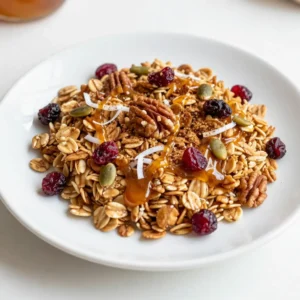 When making pumpkin spice granola, you need some simple, tasty ingredients. Here&rsquo;s what you&rsquo;ll need: - 2 cups rolled oats - 1 cup chopped pecans - 1 cup pumpkin seeds - 1/2 cup shredded coconut - 1/3 cup honey or maple syrup - 1/3 cup melted coconut oil - 1 teaspoon vanilla extract - 2 teaspoons pumpkin pie spice - 1/2 teaspoon sea salt - 1/2 cup dried cranberries or raisins (optional) These ingredients all work together to create a crunchy and flavorful snack. The oats provide a solid base, while the pecans and pumpkin seeds add nice texture. The shredded coconut gives it a tropical twist, and the honey or maple syrup sweetens it just right. Using pumpkin pie spice brings out that warm, cozy flavor most people love. Sea salt balances the sweetness perfectly. You can also add dried cranberries or raisins for extra sweetness. Each ingredient plays a role in making this granola a delight! {{ingredient_image_2}} - Preheat the oven to 325&deg;F (165&deg;C). - Line a baking sheet with parchment paper. Start by getting your oven nice and warm. This helps the granola bake evenly. The parchment paper stops the granola from sticking to the pan. - Combine oats, pecans, pumpkin seeds, coconut, pumpkin pie spice, and salt. In a big bowl, mix your dry stuff. The oats, pecans, pumpkin seeds, and coconut go in first. Add the pumpkin pie spice and salt next. Stir well so everything blends nicely. - Whisk together melted coconut oil, honey or maple syrup, and vanilla extract. In another bowl, take the melted coconut oil. Add in honey or maple syrup and vanilla. Whisk it all together until smooth and well mixed. - Mix wet and dry ingredients, transfer to baking sheet, and bake. Now, pour the wet mix over the dry mix. Stir gently so you don&rsquo;t crush anything. Spread it out on your baking sheet. Bake for 25-30 minutes. Remember to stir halfway to help it brown evenly. - Cool granola completely before storing in an airtight container. After baking, let the granola cool on the sheet. It will get crunchier as it cools. Once cool, if you want, add dried cranberries or raisins. Store your granola in an airtight container at room temperature. Enjoy it for up to two weeks! To get that perfect crunch in your pumpkin spice granola, stir it halfway through baking. This helps brown it evenly. Bake until it turns golden brown. You want that nice color for the best taste and texture. You can swap honey for maple syrup if you prefer a different flavor. Both sweeteners work well. Feel free to use different nuts or seeds too. Almonds or sunflower seeds can add new textures. Adjust the pumpkin pie spice to suit your taste. If you love a stronger flavor, add more. You can also mix in chocolate chips or dried fruits like cranberries or raisins. This makes your granola even more fun and tasty! Pro Tips Use Fresh Spices: Ensure your pumpkin pie spice is fresh for the best flavor. Old spices can lose their potency and affect the taste of your granola. Customize Your Nuts: Feel free to substitute pecans with walnuts or almonds based on your preference. Each nut will give a different flavor and texture! Watch the Baking Time: Keep an eye on your granola as it bakes. Ovens can vary, so check for a golden brown color to avoid burning. Add a Pinch of Salt: A small pinch of salt enhances the sweetness of the granola. Don&rsquo;t skip it, as it balances the flavors beautifully! {{image_4}} If you want a nut-free granola, it&rsquo;s easy to change the recipe. Just omit the pecans and pumpkin seeds. Instead, you can substitute sunflower seeds. They add a nice crunch and are safe for those with nut allergies. For a sweeter snack, consider adding dark chocolate chunks. They melt a bit and create a yummy treat. You can also serve the granola with flavored yogurts. A hint of vanilla or honey yogurt pairs well with the pumpkin flavor. You can change your granola with the seasons. In fall, add dried apples or pears for a fruity twist. In winter, try adding spices like cinnamon or nutmeg to enhance the festive feel. This way, your granola stays exciting all year long. To keep your pumpkin spice granola fresh, store it in an airtight container. This step keeps air and moisture out, which helps maintain its crunch. You can use a glass jar or a plastic container with a tight lid. The best room temperature for freshness is around 68&deg;F to 72&deg;F (20&deg;C to 22&deg;C). Avoid placing the container in direct sunlight or near heat sources. Your granola will stay fresh for up to two weeks when stored properly. After this time, it may lose its crispness. Look for signs that your granola has gone stale. If it feels soft or chewy, it's time to toss it. A change in smell can also indicate that it's no longer fresh. Enjoy your crunchy snack while it lasts! You can easily make your own pumpkin pie spice. Here are some common spices to use: - 1 teaspoon ground cinnamon - 1/2 teaspoon ground ginger - 1/4 teaspoon ground nutmeg - 1/4 teaspoon ground allspice - 1/4 teaspoon ground cloves Mix these spices well to get a flavor close to pumpkin pie spice. You can adjust the amounts based on your taste. Yes, you can make this granola vegan. Here are some tips: - Use maple syrup instead of honey. Maple syrup is a great vegan sweetener. - Ensure that your coconut oil is plant-based and vegan-friendly. - Avoid adding any non-vegan mix-ins like yogurt or dairy-based toppings. With these swaps, your granola remains delicious and vegan-friendly. This granola has some great health benefits. Here are the main ingredients and their advantages: - Rolled oats: High in fiber, they help with digestion and keep you full. - Pecans: Good sources of healthy fats. They support heart health. - Pumpkin seeds: They are rich in protein and minerals, which help boost energy. - Coconut: Provides healthy fats that can be good for your skin. This granola is high in fiber and healthy fats. It makes for a nutritious snack or breakfast option. This article covers how to make pumpkin spice granola, from ingredients to storage tips. You learned key steps like mixing dry and wet ingredients and baking. The tips help you achieve a perfect crunch, while variations allow for customization. Enjoy experimenting with flavors and storing your granola properly. With this guide, you can create a tasty snack that fits your preferences and needs. Enjoy your granola journey!