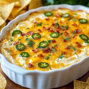 To make the best jalape&ntilde;o popper dip, gather these items: - 8 ounces of cream cheese, softened - 1 cup of sour cream - 1 cup of shredded sharp cheddar cheese - 1 cup of shredded mozzarella cheese - 1 cup of fresh jalape&ntilde;os, finely chopped - 1/2 cup of crispy cooked and crumbled bacon (optional) - 1 clove of garlic, minced - 1 teaspoon of onion powder - 1/2 teaspoon of smoked paprika - 1/4 teaspoon of freshly cracked black pepper - Optional garnishes: fresh cilantro leaves or minced green onions - Serving options: tortilla chips or slices of baguette This dip has creamy, cheesy goodness. The jalape&ntilde;os add a nice kick. You can adjust the heat by removing the seeds. The bacon gives a salty crunch, but you can skip it for a lighter dip. You can use fresh ingredients for a better taste. I always recommend sharp cheddar for a stronger flavor. The combination of cheeses creates a smooth texture. When you prepare this dip, you&rsquo;ll love how easy it is. Just mix everything together, bake, and enjoy. This dish is perfect for parties or game days. {{ingredient_image_2}} First, you need to preheat your oven. Set it to 350&deg;F (175&deg;C). This helps your dip cook evenly and become bubbly. In a medium bowl, mix the softened cream cheese and sour cream. Use a hand mixer or whisk to blend until smooth. No lumps should remain. This creamy base is the heart of the dip. Next, fold in the fun stuff! Add the shredded sharp cheddar, mozzarella, and finely chopped jalape&ntilde;os. If you like bacon, add the crumbled bacon too. Then, mix in the minced garlic, onion powder, smoked paprika, and black pepper. Stir until everything combines well. Now, transfer your cheesy mixture into a baking dish. An 8x8 inch (20x20 cm) dish works best. Spread it evenly across the bottom. Pop it into your preheated oven and bake for 20-25 minutes. The top should be golden brown and bubbly. When the dip is done, carefully take it out of the oven. Let it cool for a few minutes. This prevents burns. For a fresh touch, garnish with cilantro or green onions if you like. Serve your jalape&ntilde;o popper dip warm. It pairs well with crunchy tortilla chips or slices of baguette. Each bite is full of cheesy, spicy goodness. Enjoy! You can control the heat by adjusting the jalape&ntilde;os. Use fresh jalape&ntilde;os for full spice. If you want less heat, remove the seeds and membranes. For a milder taste, consider using canned jalape&ntilde;os instead. You can also mix in a bit of diced bell pepper for sweetness without the heat. While sharp cheddar and mozzarella are great, feel free to explore! Creamy fontina adds rich flavor. Pepper jack cheese gives an extra kick. You can also try a blend of cheeses for a unique twist. Always pick cheeses that melt well to keep the dip creamy. For this dip, an 8x8 inch baking dish works best. If you want a thinner layer, use a larger dish. A cast-iron skillet adds a rustic feel and keeps the dip warm. Glass dishes allow you to see the bubbling goodness inside as it bakes. You can prepare the dip ahead of time! Mix all the ingredients and store them in the fridge. Bake it just before serving. This saves time and is perfect for parties. If you have leftovers, store them in an airtight container. Pro Tips Use Fresh Jalape&ntilde;os: Fresh jalape&ntilde;os provide the best flavor and a nice crunch. If you prefer a milder dip, be sure to remove the seeds and membranes. Customize Cheese Choices: Feel free to mix in other cheeses such as pepper jack for an extra kick or cream cheese for a creamier texture. Make It Ahead: Prepare the mixture a day in advance and store it in the fridge. Just bake it right before serving for an easy party dish! Presentation Matters: Garnish with fresh herbs or slices of jalape&ntilde;o before serving to make your dip look as good as it tastes! {{image_4}} You can make your dip even spicier. Start by adding more jalape&ntilde;os. Use a mix of fresh and pickled jalape&ntilde;os for more layers of flavor. You can also add diced green chilies or a splash of hot sauce. For extra richness, mix in some cream cheese with herbs or spices. This makes the dip bold and exciting! To make a vegetarian version, skip the bacon. Instead, add more veggies like chopped bell peppers or corn for a sweet crunch. You can also use vegan cheese to keep it plant-based. This dip stays creamy and rich while being friendly for vegetarians. Serve it with fresh veggies or pita chips for a healthy twist. If you want a low-carb dip, there are easy swaps. Replace sour cream with Greek yogurt for a protein boost. You can also use almond flour instead of breadcrumbs if you add any topping. Make sure to check the cheese labels. Many options are low in carbs. This way, you can enjoy the great taste without the extra carbs! To store your jalape&ntilde;o popper dip, let it cool first. Then, transfer it to an airtight container. It will stay fresh in the fridge for about 3 to 5 days. Make sure to cover it well to keep it from drying out. When you want to enjoy it again, simply take it out of the fridge. You can freeze jalape&ntilde;o popper dip too! Place the cooled dip in a freezer-safe container. Make sure to leave some space at the top, as it may expand when frozen. It can last for up to 2 months in the freezer. When you're ready to eat it, thaw it in the fridge overnight. Reheat your jalape&ntilde;o popper dip in the oven or microwave. If using the oven, preheat it to 350&deg;F (175&deg;C) and bake for about 15-20 minutes. This will help it warm evenly. If using a microwave, heat in short bursts, stirring in between, until warm. You want to make sure it's heated through but not too hot. Enjoy that cheesy goodness! You can serve Jalape&ntilde;o Popper Dip with many tasty options. I recommend using crunchy tortilla chips or slices of baguette. Both options make for great dippers. You can also try veggies like carrots and celery for a fresh crunch. If you store it right, Jalape&ntilde;o Popper Dip lasts about 3 to 4 days in the fridge. Use an airtight container to keep it fresh. Make sure to let it cool down before sealing it. Yes, you can make this dip ahead of time. Prepare it, and then cover it and chill in the fridge. Bake it right before serving. This makes party prep much easier. Jalape&ntilde;o Popper Dip can be spicy, but you can control the heat. If you want less spice, remove the seeds from the jalape&ntilde;os. You can also use fewer jalape&ntilde;os or swap them for a milder pepper. To make Jalape&ntilde;o Popper Dip healthier, try using low-fat cream cheese and sour cream. You can also skip the bacon or use turkey bacon. Adding more veggies like bell peppers can boost nutrition without losing flavor. This blog post guides you through making a tasty Jalape&ntilde;o Popper Dip. You learned the key ingredients, like cream cheese, cheddar, and jalape&ntilde;os. I shared step-by-step instructions to help you bake it perfectly. We discussed customizing heat levels and offered tips for serving. This dip is fun for parties or a cozy night in. Whether you enjoy it spicy or mild, you can adapt it to your taste. Remember, sharing is part of the joy, so dig in and enjoy with family or friends. Happy dipping!
