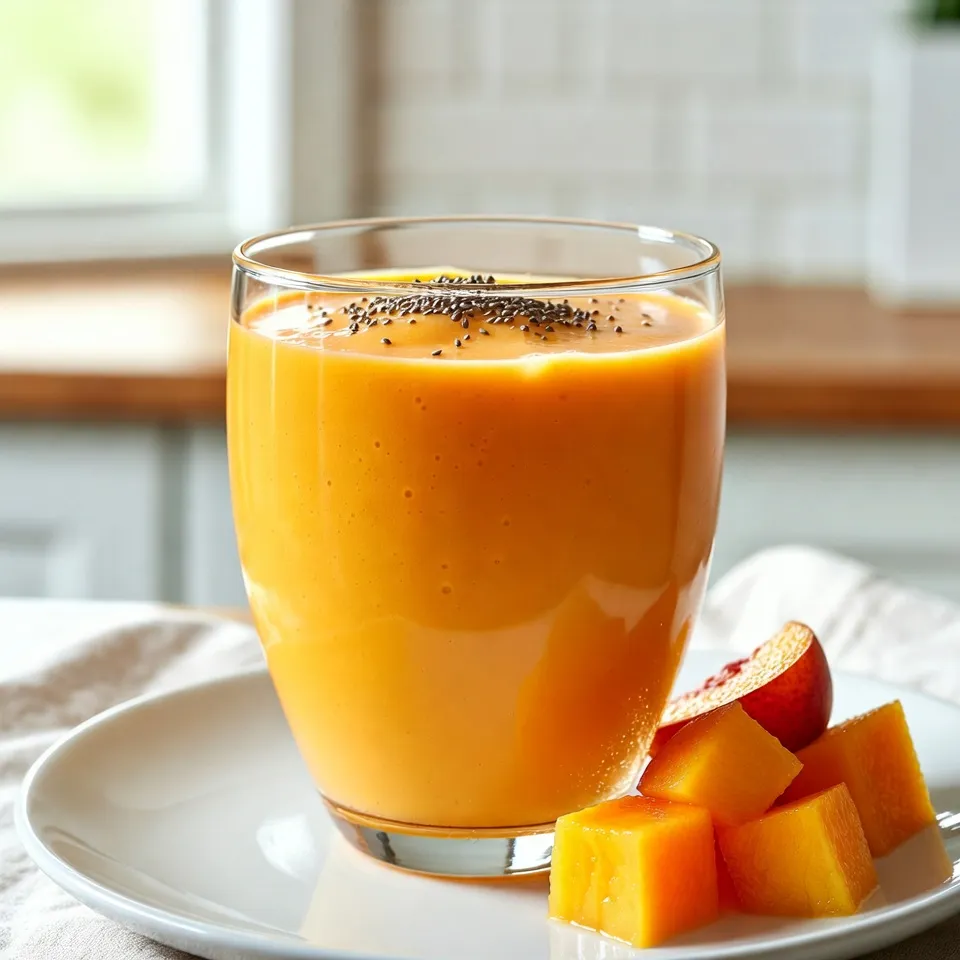 - 1 ripe peach, pitted and diced - 1 ripe mango, peeled and cubed - 1 ripe banana, sliced - 1 cup Greek yogurt (or a dairy-free alternative) - 1 cup coconut water (or regular water) - 2 tablespoons honey or agave syrup (for sweetness) - 1 tablespoon chia seeds (for added nutrition) - Ice cubes (for thickness) When making your peach mango smoothie, the key is fresh fruit. Choose a ripe peach and mango. Their sweetness will shine through. Bananas add creaminess and natural sweetness. For the base, Greek yogurt gives a thick texture and a protein boost. If you prefer a dairy-free option, use coconut yogurt. Coconut water adds a nice, light flavor. If you want more sweetness, honey or agave syrup works great. Chia seeds are an excellent addition for extra nutrients. They pack a punch of fiber, omega-3s, and protein. Plus, they give a fun texture. For a thicker smoothie, ice cubes are your best friend. They chill your drink and make it refreshing. Remember, you can adjust the sweetness and thickness to fit your taste. Enjoy the process and make this smoothie your own! {{ingredient_image_2}} Start by preparing your fruits. First, take a ripe peach and pit it. Next, dice the peach into small chunks. This will help it blend well. Then, grab a ripe mango. Peel it, and cube it into bite-sized pieces. Lastly, slice the banana into rounds. These fruits will create a sweet and tasty base for your smoothie. Now, it’s time to blend! Add the diced peach, cubed mango, and sliced banana into the blender. Pour in one cup of Greek yogurt for creaminess. Next, add one cup of coconut water for a refreshing touch. If you like it sweeter, drizzle in two tablespoons of honey or agave syrup. For an extra health boost, add one tablespoon of chia seeds. They are small but packed with nutrients. Blend all your ingredients on high speed until everything is smooth. You want a creamy texture without lumps. If you like your smoothie thicker, throw in some ice cubes. Blend again until you reach your desired thickness. After blending, taste your smoothie. If it needs more sweetness, add a bit more honey or agave, and blend again. Pour the smoothie into chilled glasses for a refreshing treat. Enjoy the vibrant flavors! To get the right sweetness in your peach mango smoothie, adjust the honey or agave syrup. Start with 2 tablespoons. Blend and taste. If it needs more sweetness, add a little more. Blend again to mix well. Chia seeds are a great addition. They are tiny but powerful. They add fiber and omega-3s. For a vegan option, swap Greek yogurt with plant-based yogurt. This keeps the smoothie creamy without dairy. Serve your smoothie in chilled glasses. This makes it refreshing. For a nice touch, garnish with fresh fruit slices. You can also sprinkle chia seeds on top for a fun look. It adds color and texture to your drink. Pro Tips Choose Ripe Fruits: Ensure your peach, mango, and banana are perfectly ripe for the sweetest and most flavorful smoothie. Chill Your Ingredients: For an extra refreshing smoothie, chill your fruits and yogurt beforehand or use frozen fruit. Experiment with Flavors: Feel free to add other tropical fruits like pineapple or papaya for a unique twist on the classic recipe. Boost Your Smoothie: Add spinach or kale for a green smoothie boost without sacrificing flavor. {{image_4}} To make a vegan peach mango smoothie, swap Greek yogurt for plant-based yogurt. You can use coconut yogurt or almond yogurt. For sweetness, try maple syrup instead of honey. This keeps your smoothie creamy and tasty, while also being dairy-free. Want more protein? Add a scoop of protein powder to your smoothie. This boosts nutrition without changing the flavor much. If you prefer Greek yogurt, it’s a great choice too. It adds creaminess and loads of protein to your drink. To give your smoothie a boost, add greens like spinach or kale. They blend well and add extra nutrients without altering the taste much. You can also mix in other fruits like pineapple or berries. These fruits add a fun twist and a new flavor profile. Enjoy experimenting to find your favorite mix! To store any leftover smoothie, pour it into a clean glass jar. Seal it tightly with a lid. This helps keep it fresh. You can store it in the fridge for up to 24 hours. For the best taste and freshness, try to enjoy it within this time. The flavors change as it sits, so drink it soon. If you want to save your smoothie for later, freezing is a great option. Start by pouring the smoothie into ice cube trays or freezer-safe bags. Leave some space in the bags for expansion. To thaw, take out what you need and place it in the fridge overnight. You can also blend the frozen cubes directly into a new smoothie for a frosty treat. Use airtight containers or freezer bags for the best results. Yes, you can use frozen fruits. They are picked at peak ripeness. This means they keep most of their flavor and nutrients. Frozen fruits make smoothies colder and thicker. They also save time. Just toss them in the blender like fresh fruit. You won’t lose taste or nutrition. Absolutely! This smoothie has many healthy ingredients. It combines fruits, yogurt, and chia seeds. Fruits provide vitamins and minerals. Yogurt gives protein and calcium. Chia seeds add fiber and omega-3s. Kids love the sweet taste and bright color. It’s a fun way to get them to eat healthy. Yes, you can make this smoothie in advance. Blend it up, then store it in the fridge. It stays fresh for about 24 hours. To keep it thicker, add ice cubes right before serving. You can also freeze it. Just pour it into a container and freeze. When ready, thaw in the fridge overnight. This blog explored how to make a tasty peach mango smoothie. We covered fresh fruit, dairy, and optional add-ins. You learned step-by-step instructions to blend your ingredients for a smooth drink. Tips helped you perfect the sweetness and add nutrition. We also discussed variations like vegan and protein-packed options. Finally, storage tips kept your smoothies fresh. Enjoy crafting your own version, and don’t hesitate to experiment! Simple changes can lead to new favorites. Your smoothie journey is just beginning!